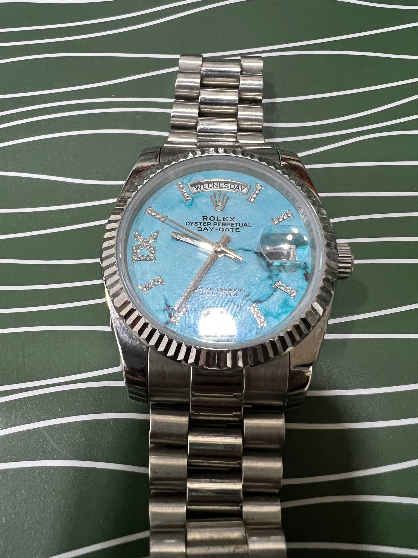 Day-Date Steel Turquoise Dial Fluted Bezel President 36mm