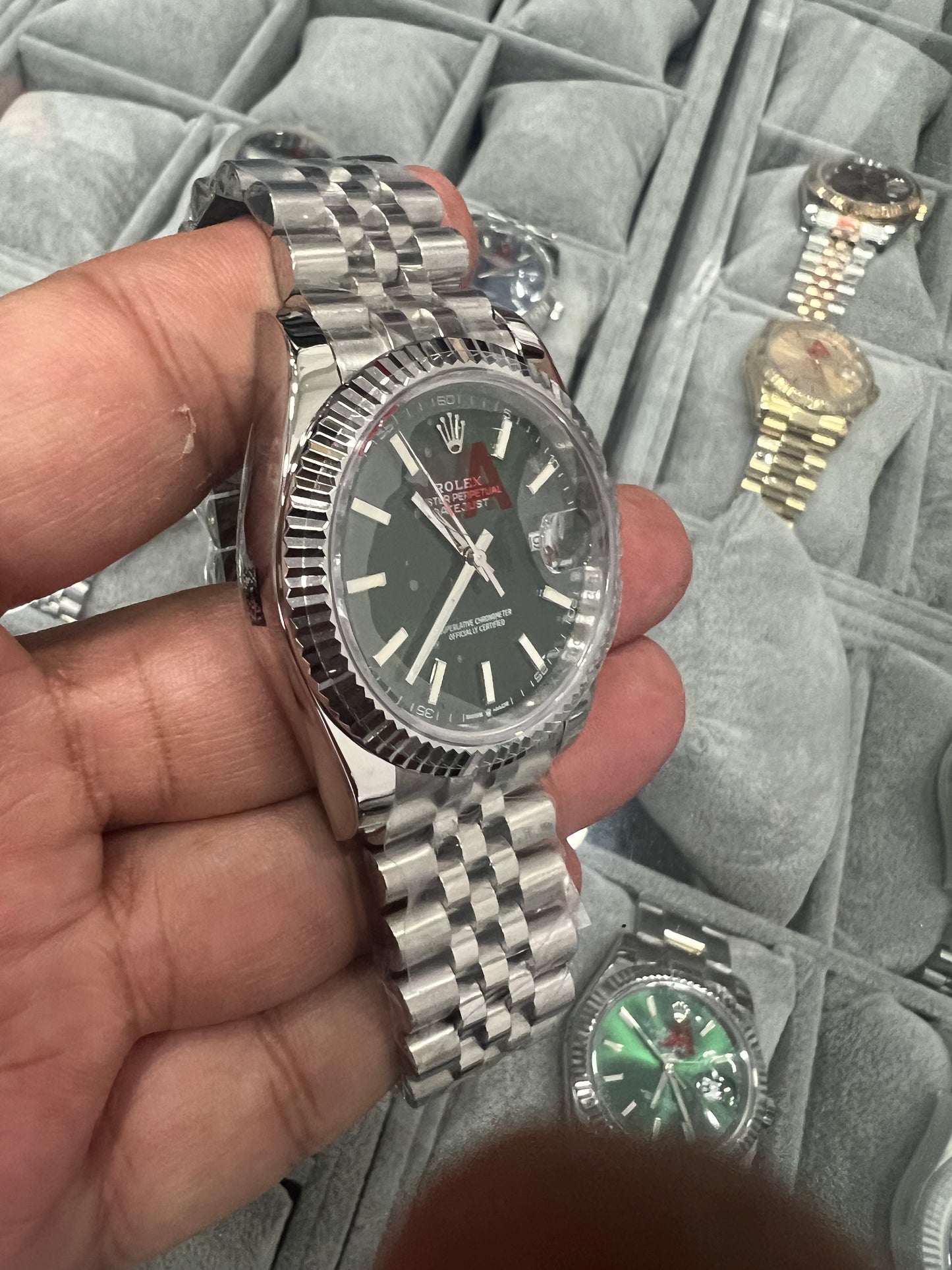 Datejust 41 Steel Green Dial Fluted Bezel Jubilee
