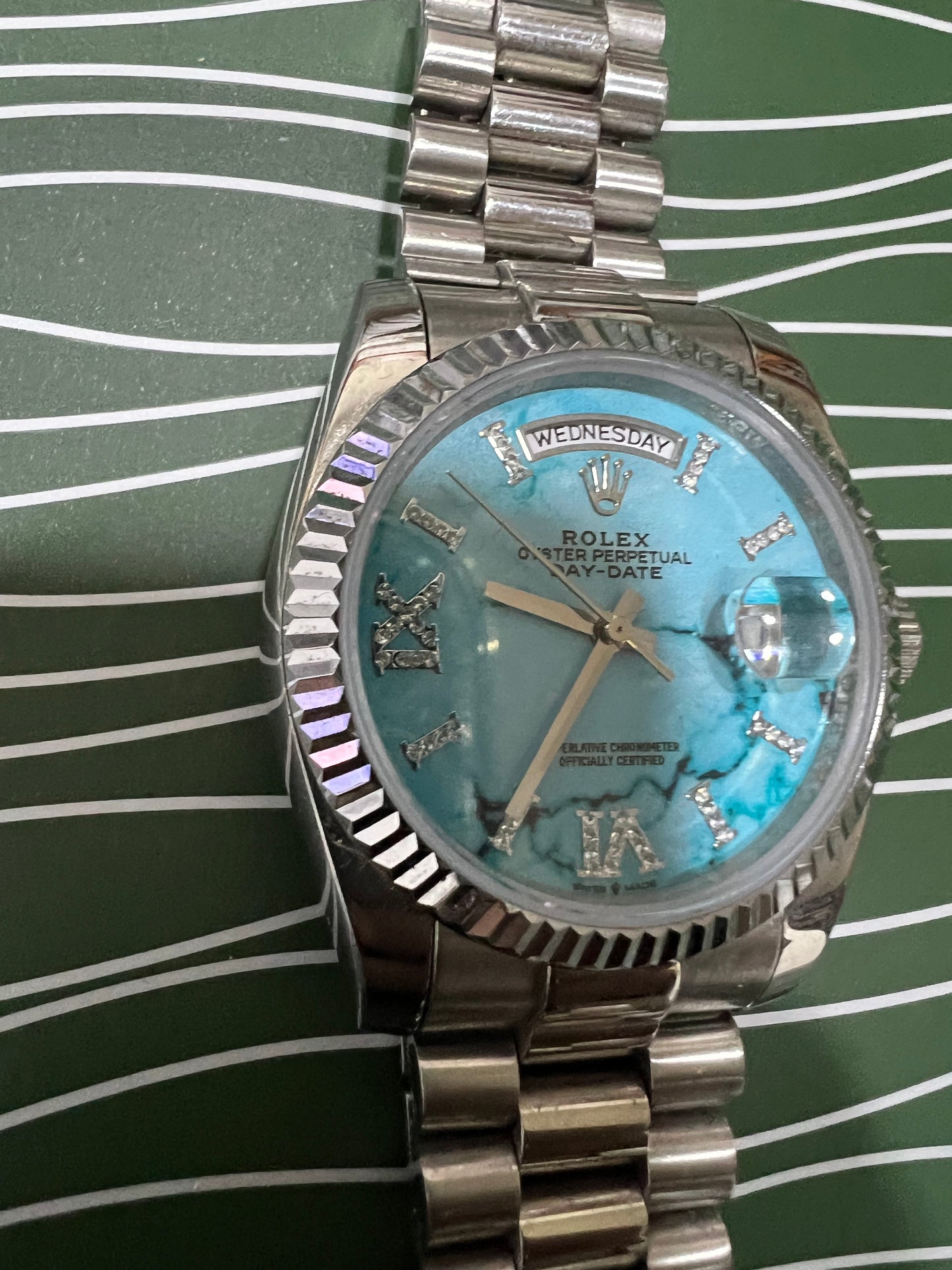 Day-Date Steel Turquoise Dial Fluted Bezel President 36mm