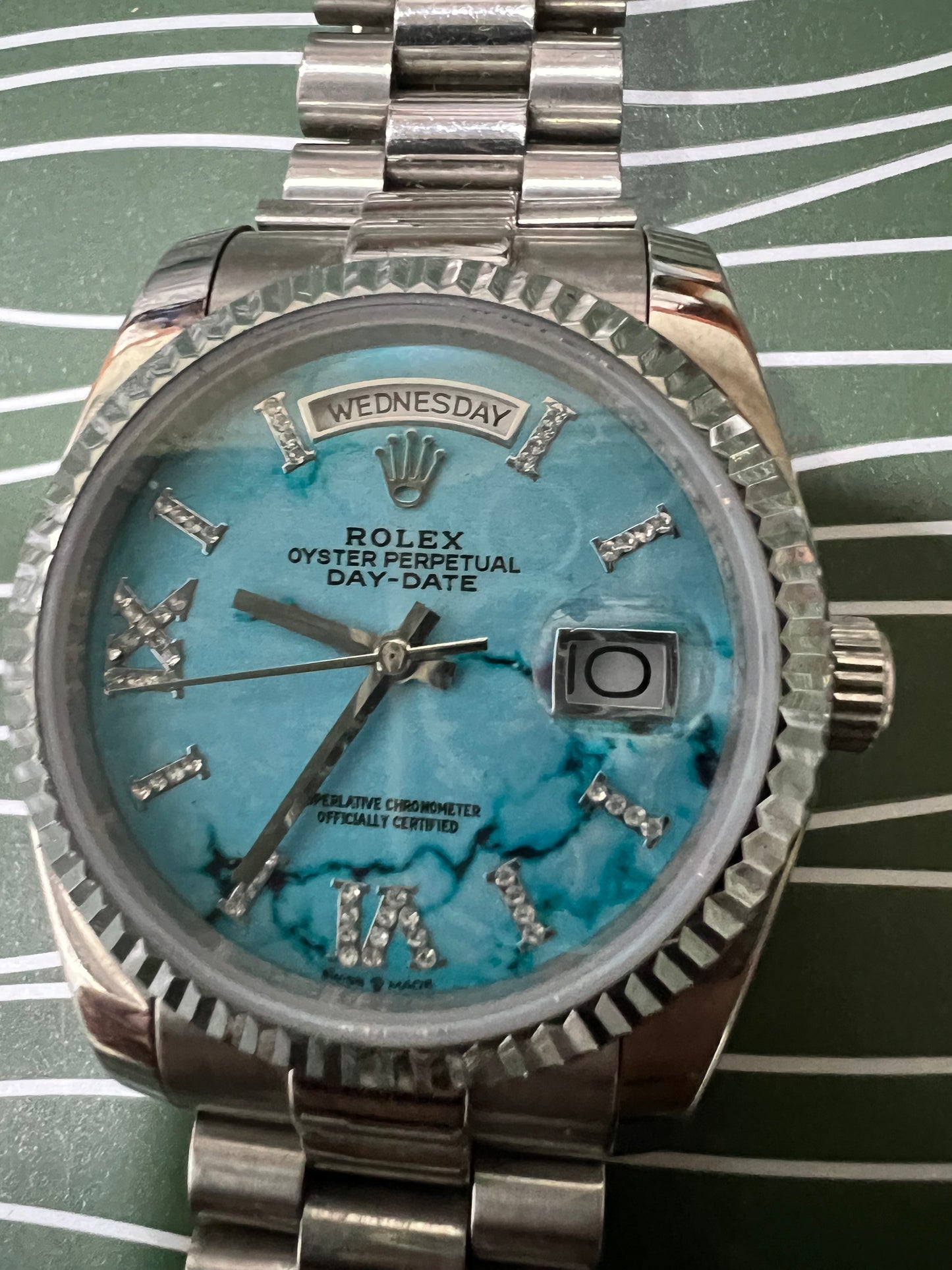 Day-Date Steel Turquoise Dial Fluted Bezel President 36mm