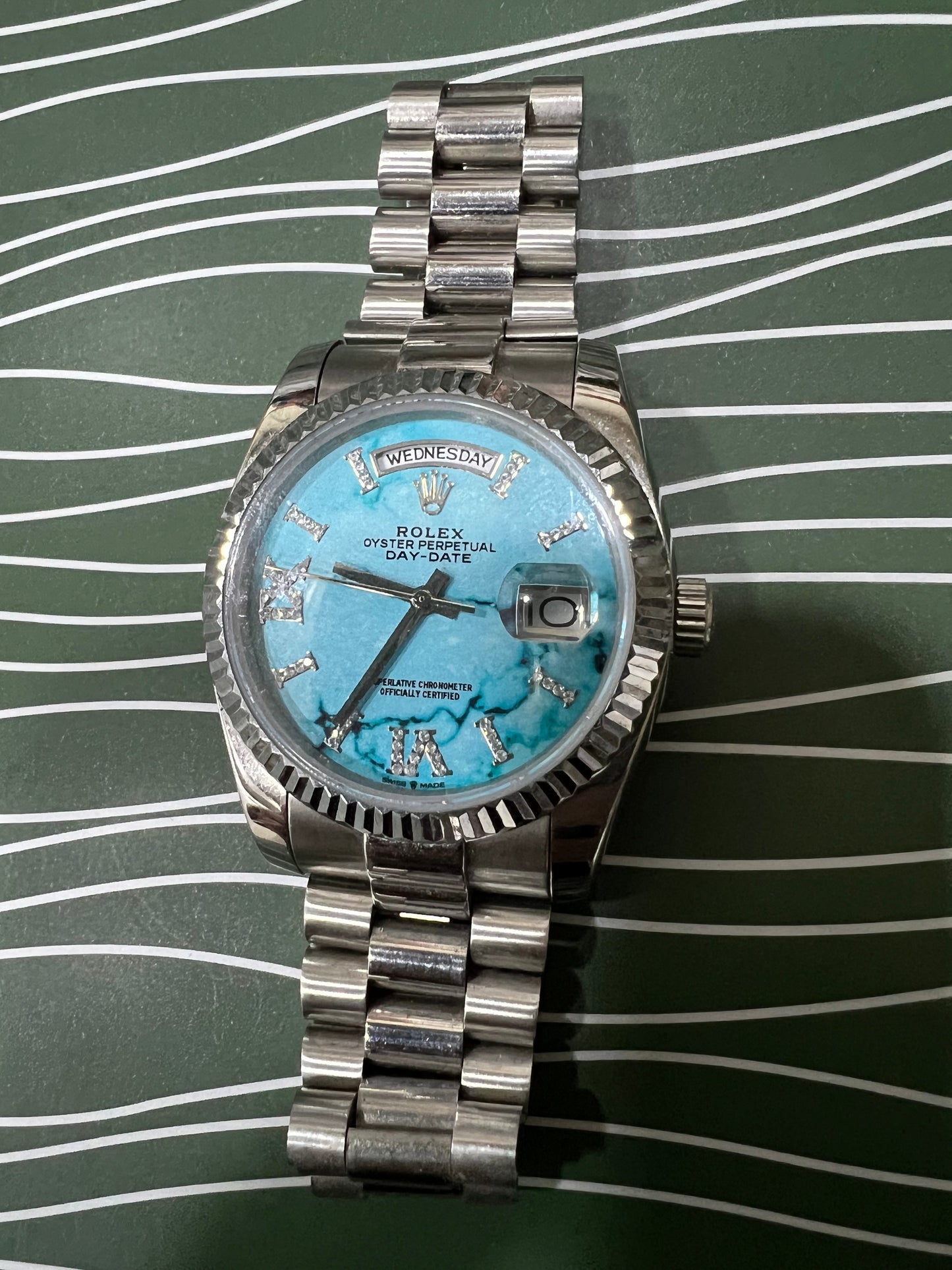 Day-Date Steel Turquoise Dial Fluted Bezel President 36mm
