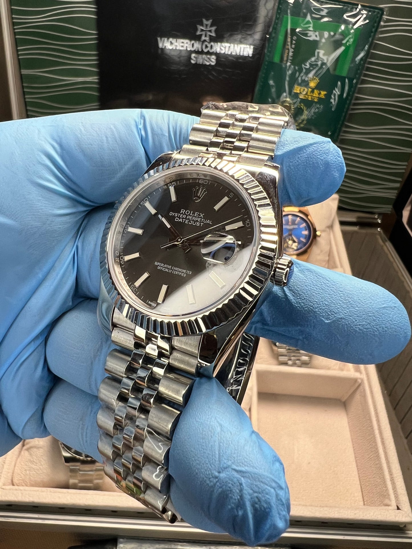 Datejust 41 Steel Dark Grey Dial Stick Markers Fluted Bezel Jubilee
