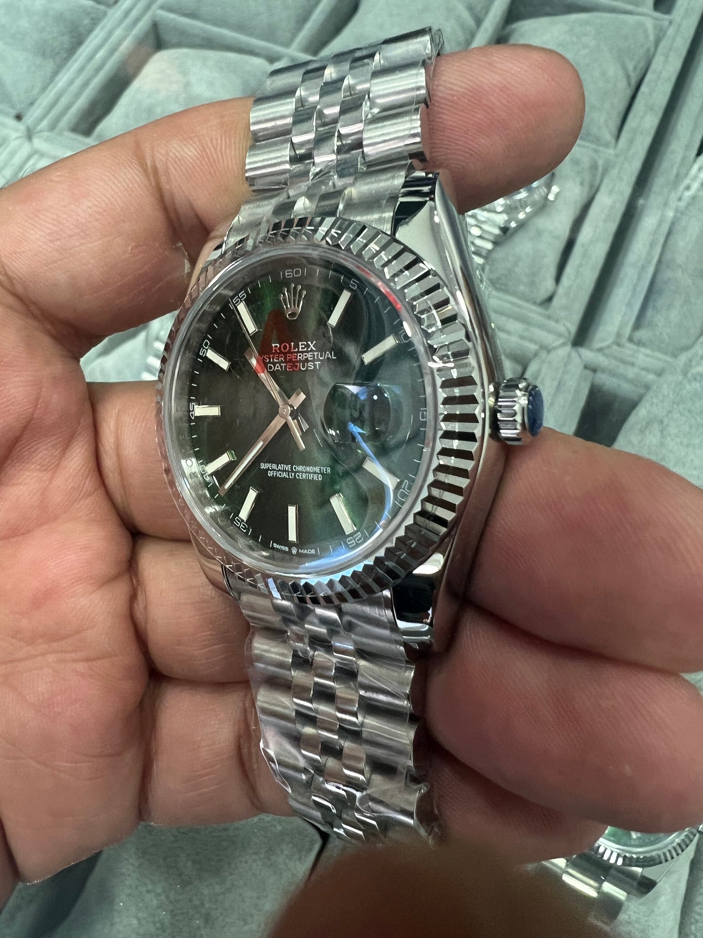Datejust 41 Steel Green Dial Fluted Bezel Jubilee
