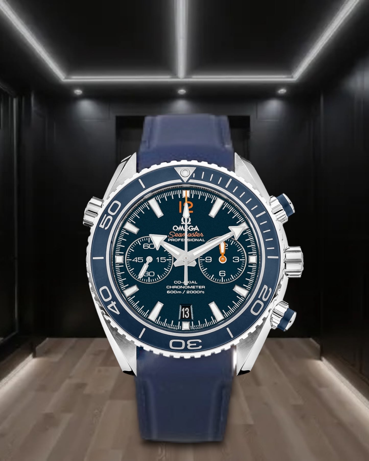 Omega Seamaster Planet Ocean Co-Axial Chronograph Blue Dial Rubber Strap 45.5mm