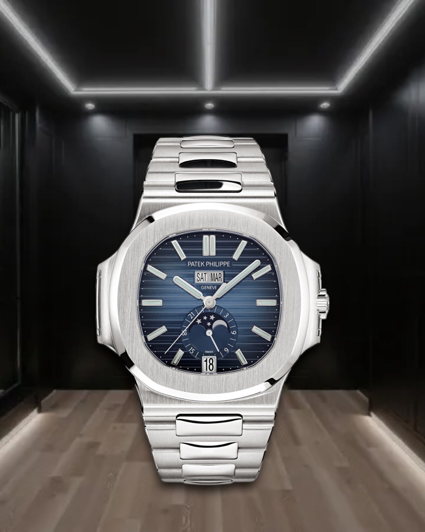 Patek Philippe Nautilus Annual Calendar Moon Phase Steel Blue Dial 40.5mm