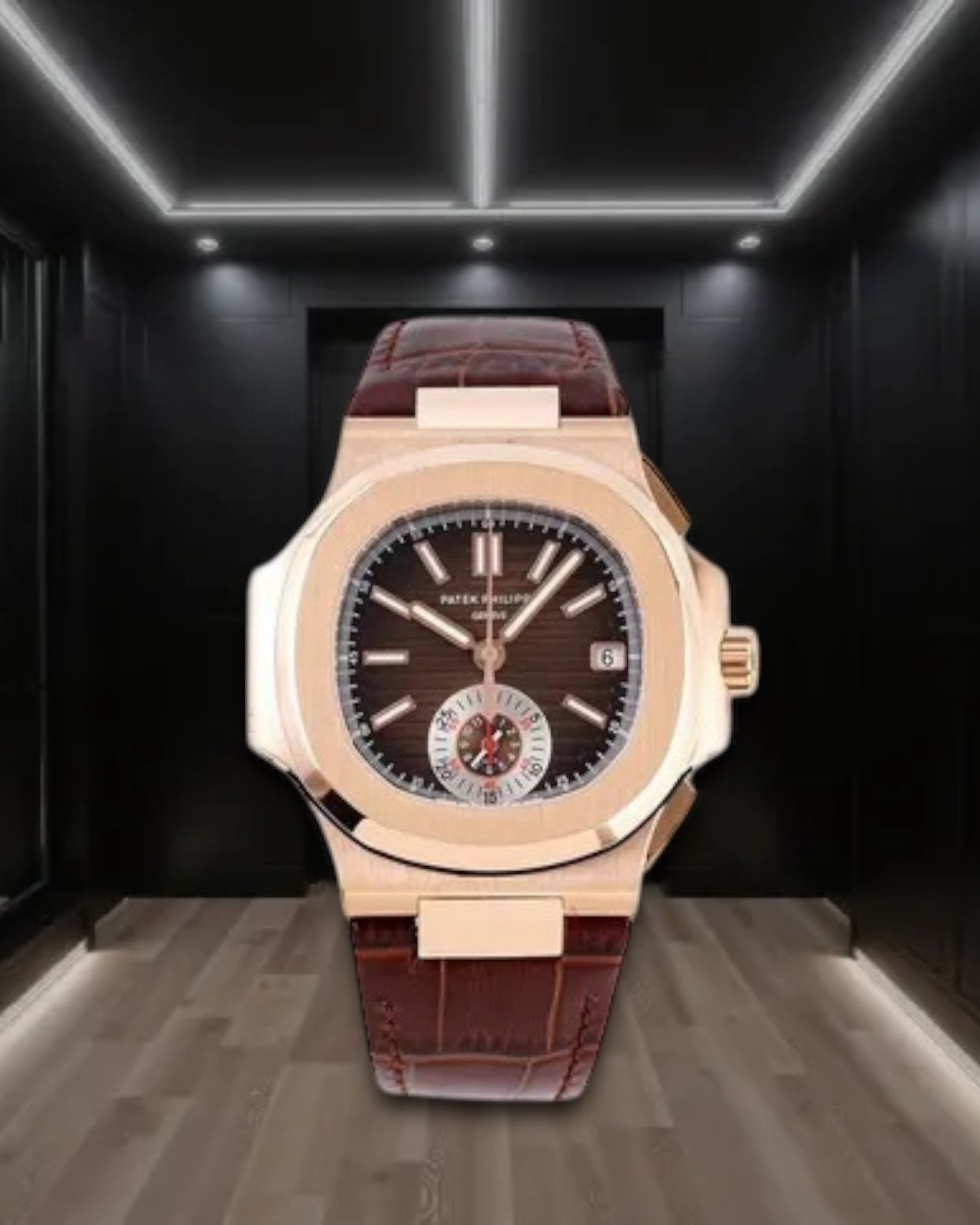 Patek Philippe Nautilus Chronograph Date Rose Gold Leather Strap 40.5mm