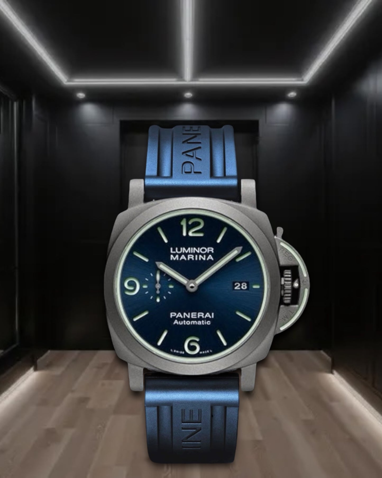 Panerai Luminor Marina "70 Years Of Luminor" Blue Dial Sundblasted Titanium Blue Rubber Strap 44 mm