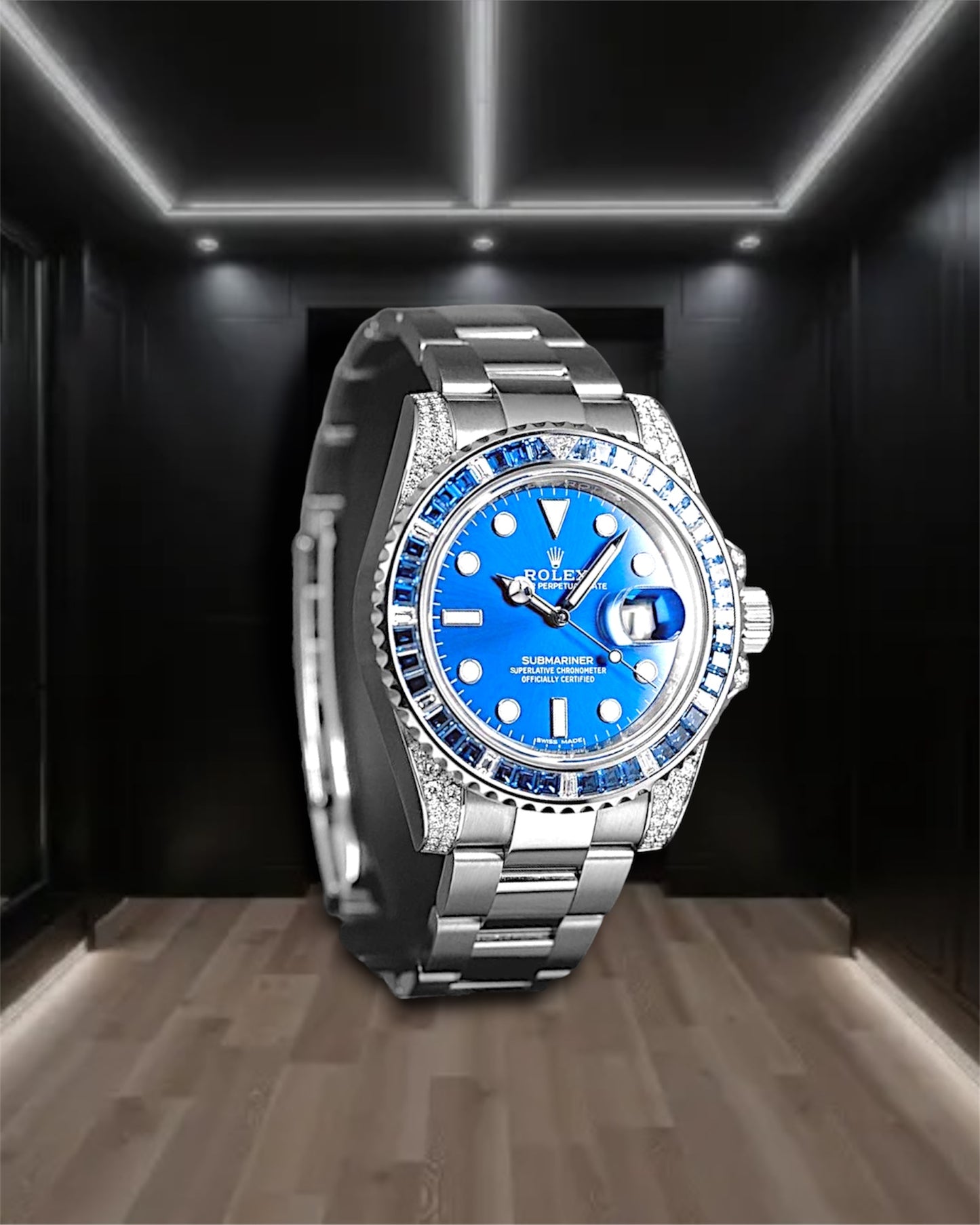 Submariner Custom Blue Crystals Bezel Clear Crystals Case 40mm
