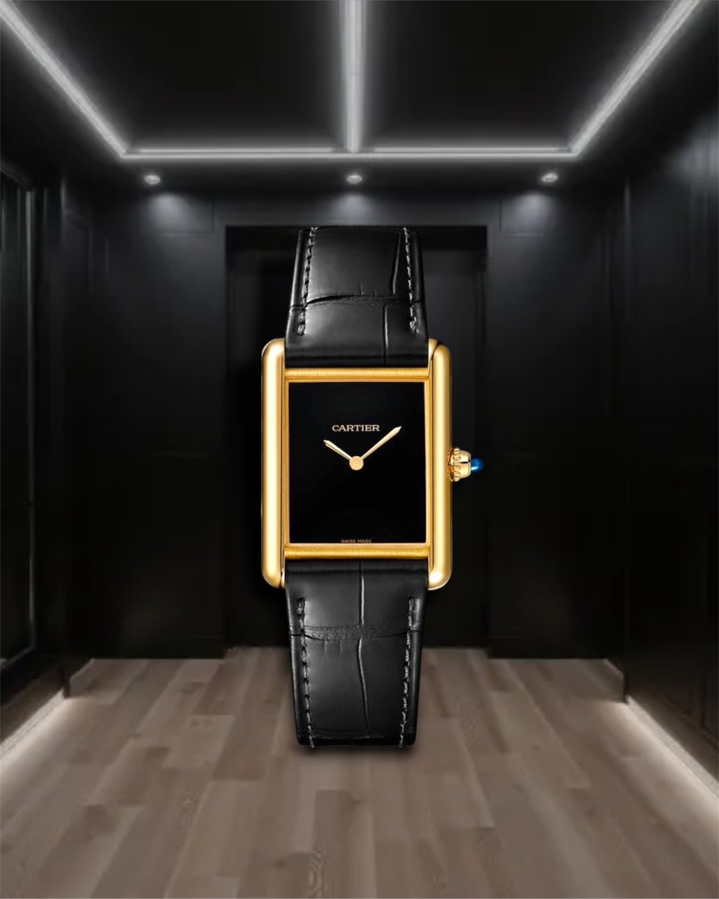Cartier Tank Louis De Cartier Gold Case Black Dial Leather Strap Quartz 33,7mm
