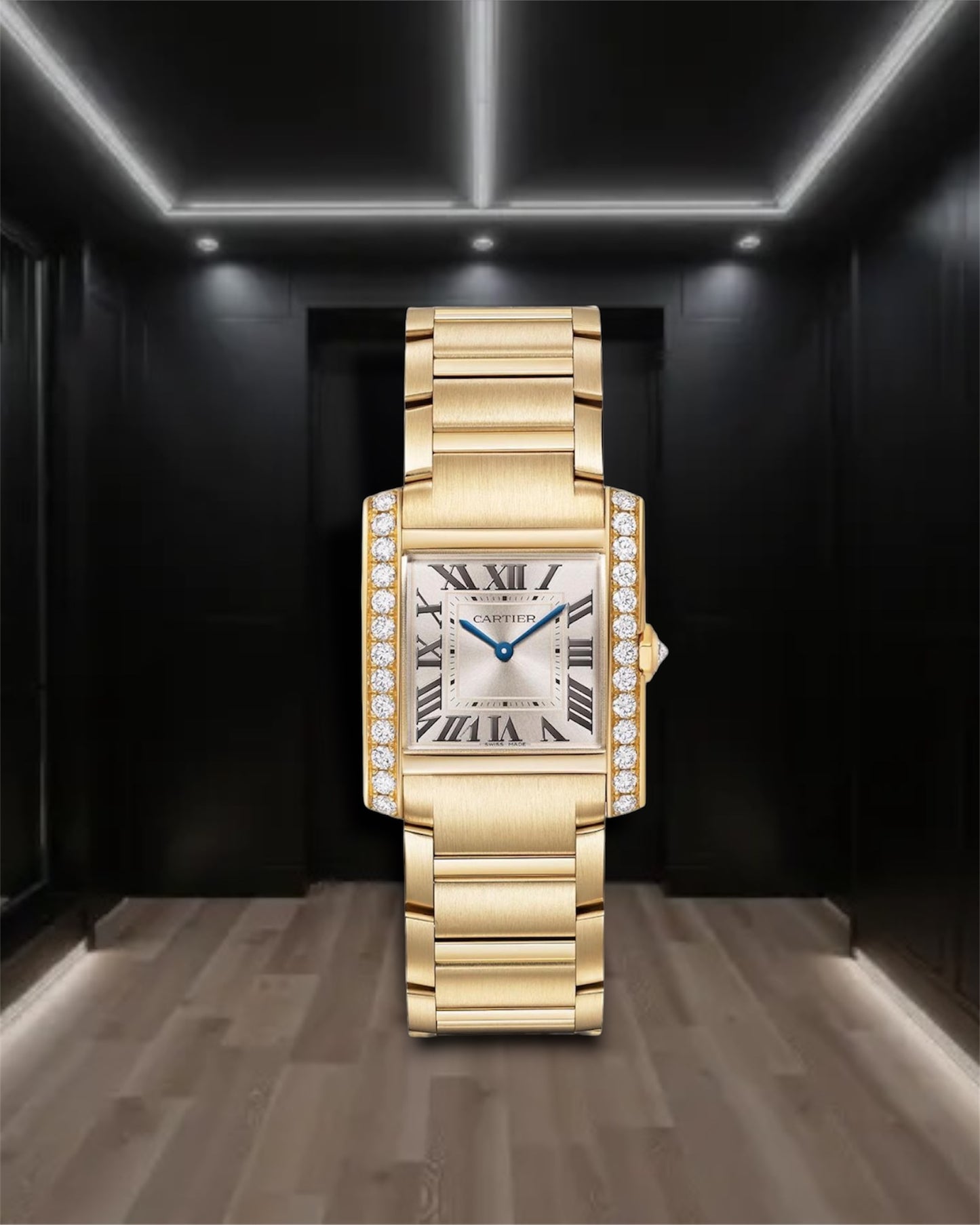 Cartier Tank Française Quartz Gold Crystal Bezel 32mm