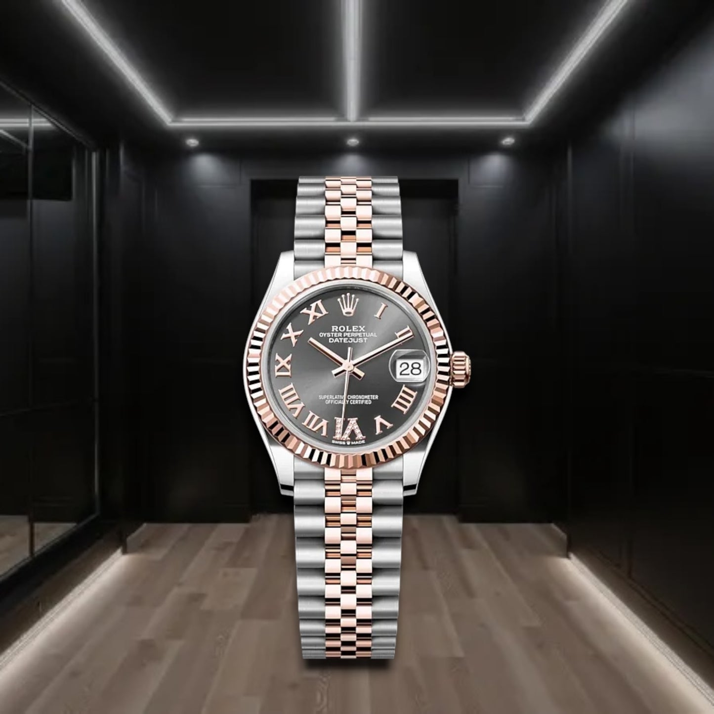 Datejust 31mm Two Tone Everose Gold Slate Dial Roman Markers Jubilee