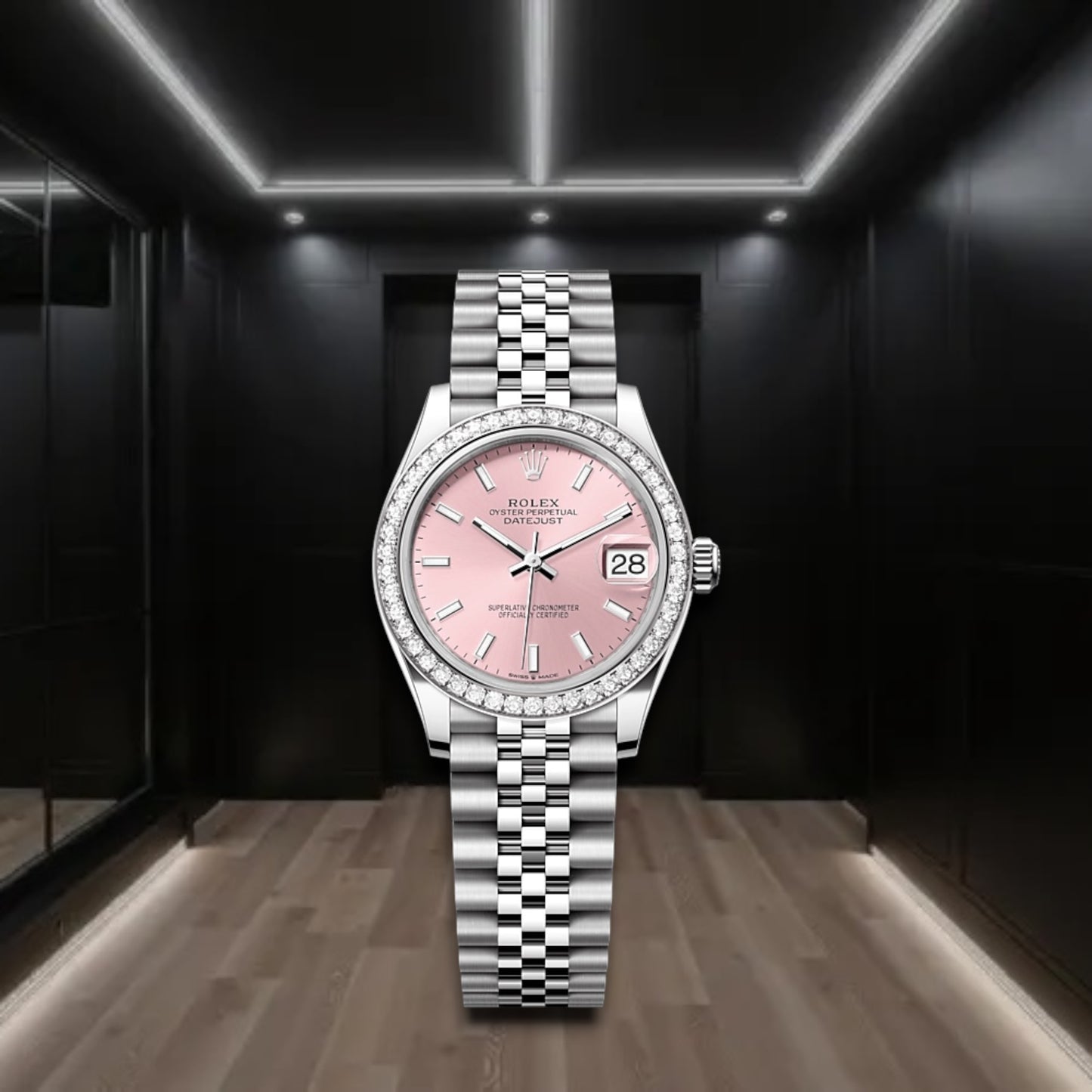 Datejust Steel Pink Dial Gem Set Bezel Stick Markers Jubilee 31mm