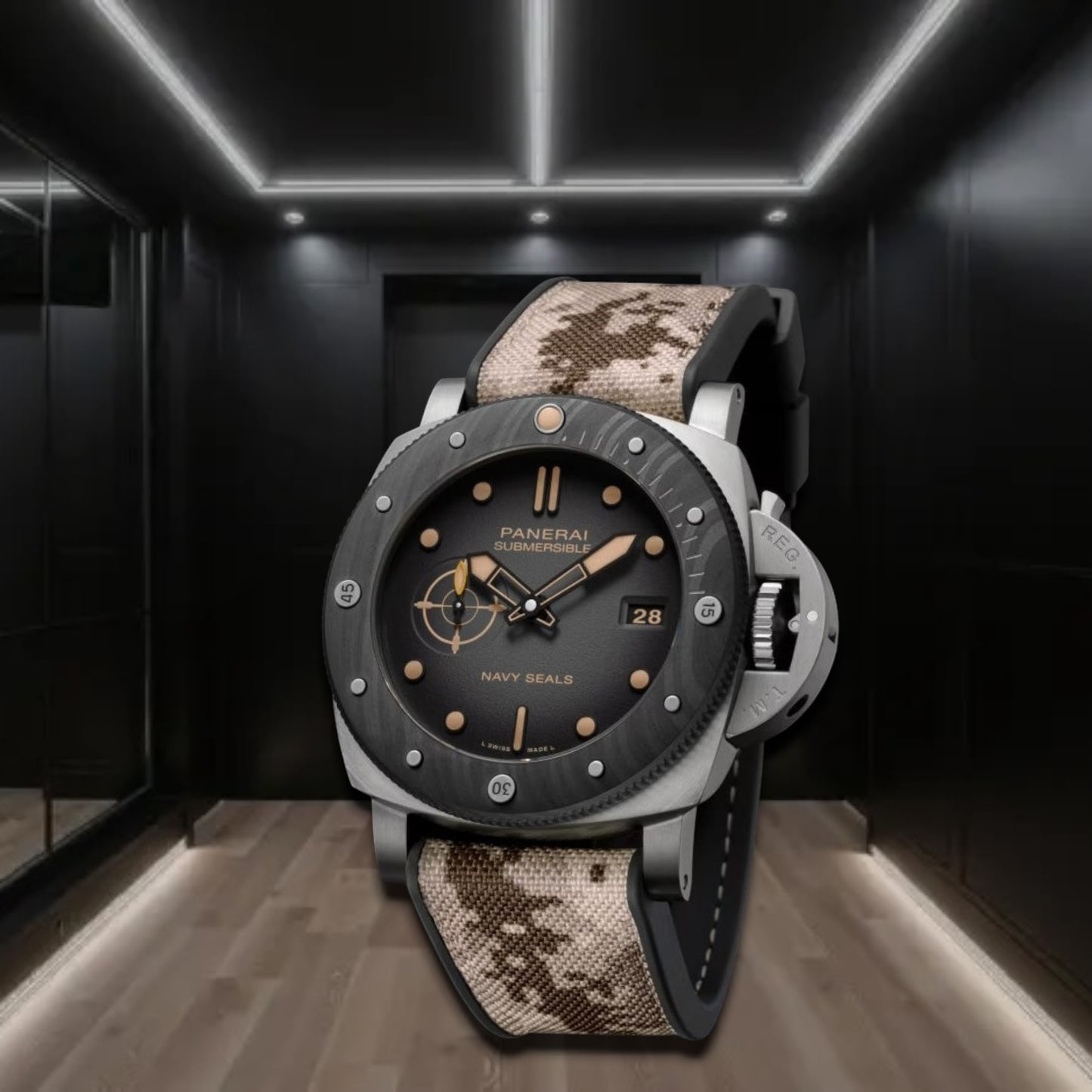 Panerai Submersible DNavy Seals Degradé Anthracite Dial Camouflage Fabric Strap 44mm (Copy)