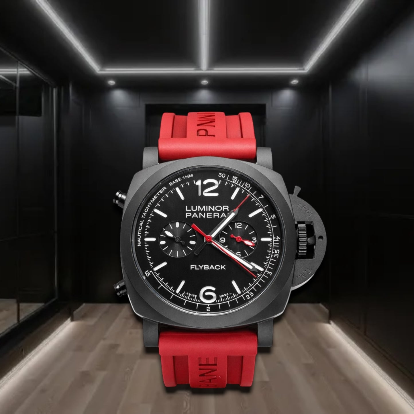 Panerai Luminor 1950 GMT Chrono Flyback "Takashi Sorimachi" Black Dial Red Rubber Strap 44mm PAM01275