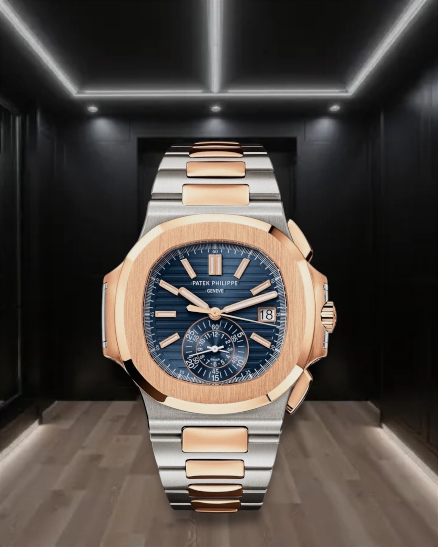 Patek Philippe Nautilus Flyback Chronograph Date Two Tone Rose Gold Blue Dial40.5mm