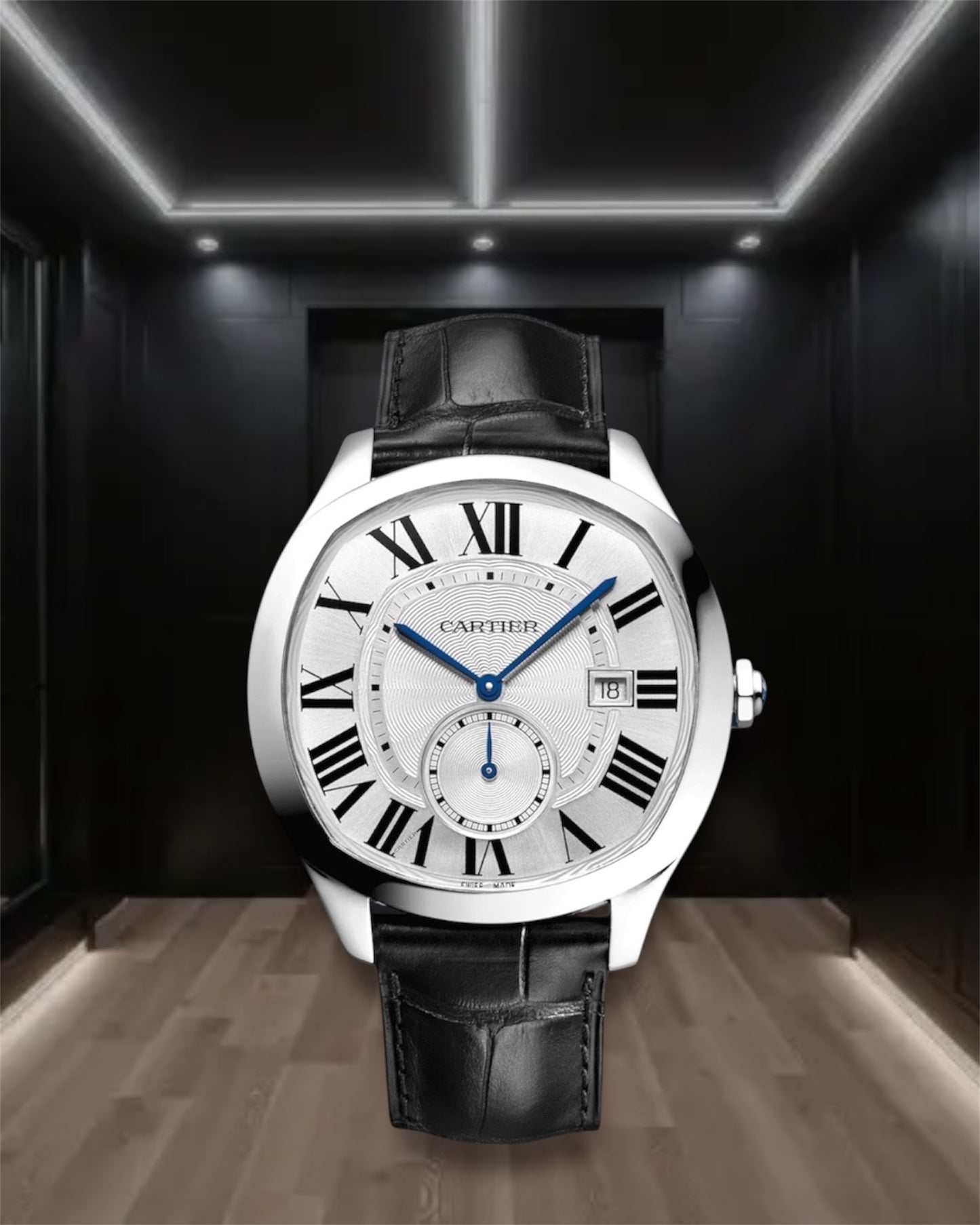 Cartier Drive De Cartier Steel Black Leather Strap 40mm