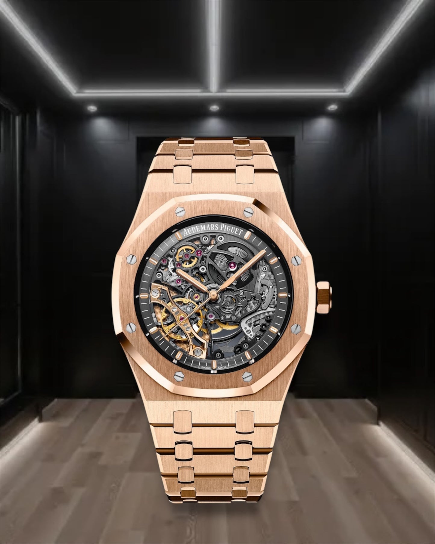 Audemars Piguet Royal Oak Double Balance Wheel Openworked Rose Gold Black Dial 41mm