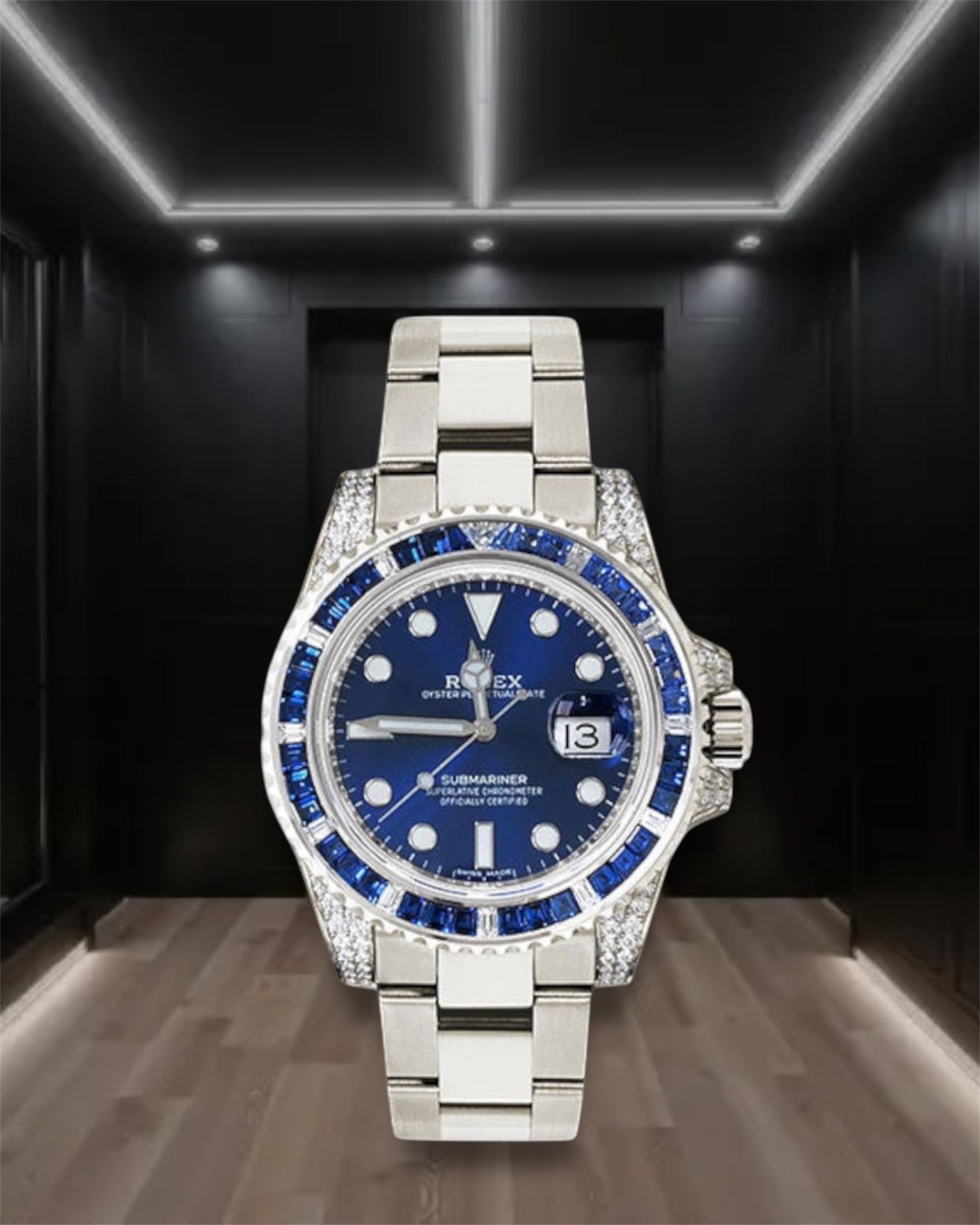 Submariner Custom Blue Crystals Bezel Clear Crystals Case 40mm