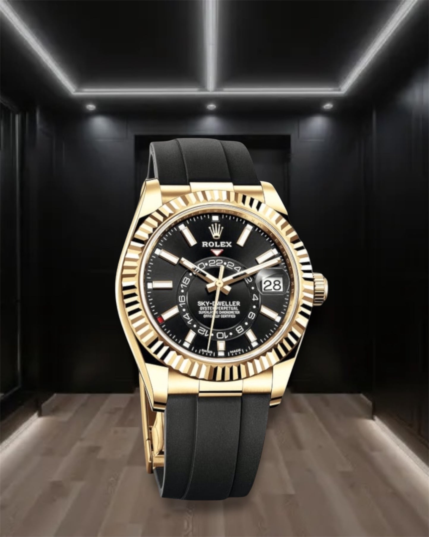 Sky Dweller Oysterflex Gold Case Black Dial 42mm
