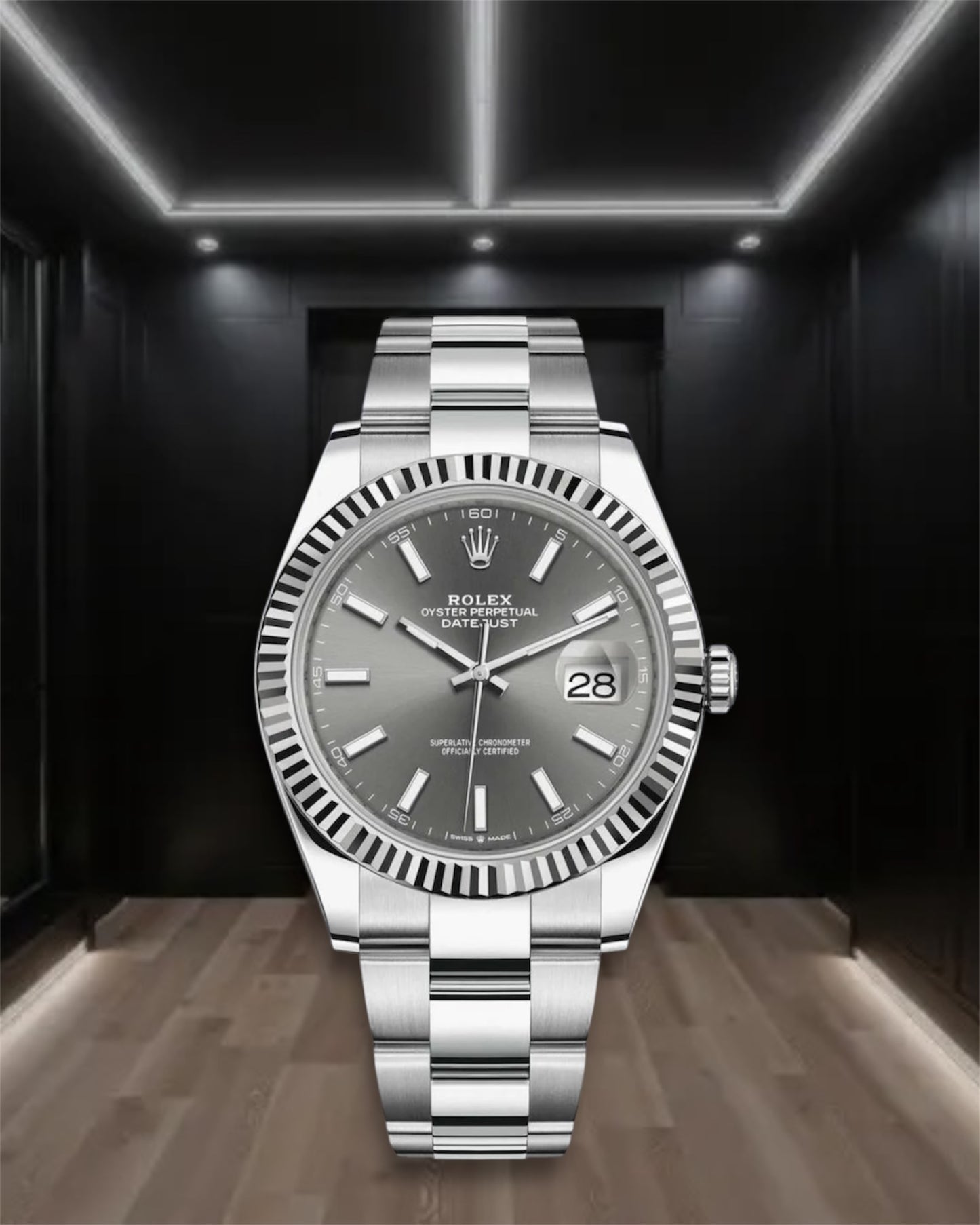 Datejust 41 Steel Dark Grey Dial Stick Markers Fluted Bezel Oyster