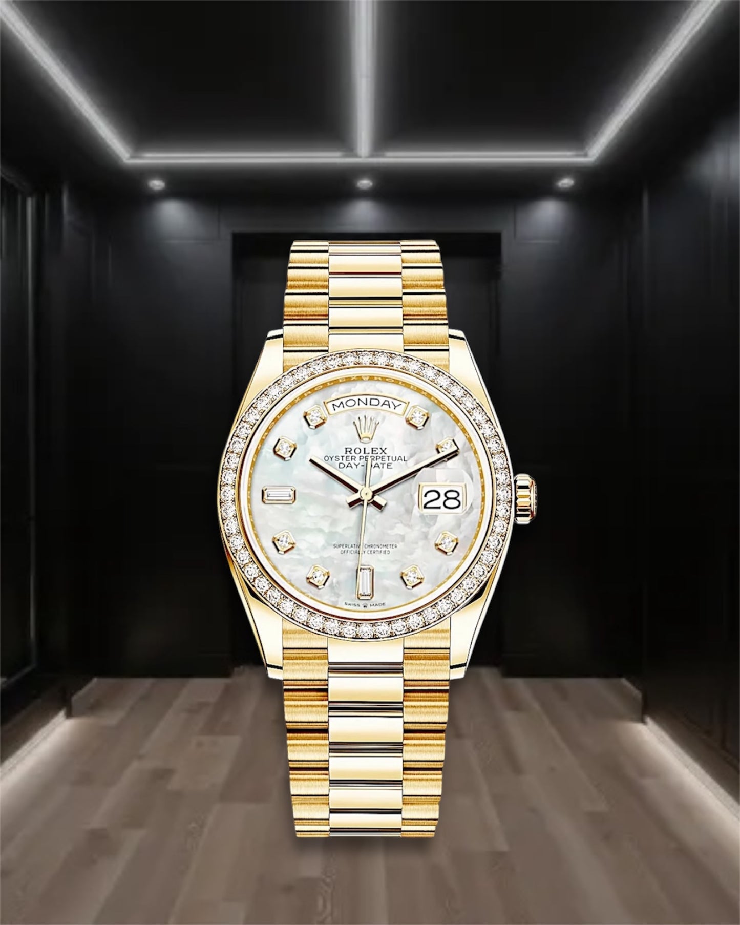 Day-Date Yellow Gold Mother Of Pearl Dial Diamond Bezel President 36mm