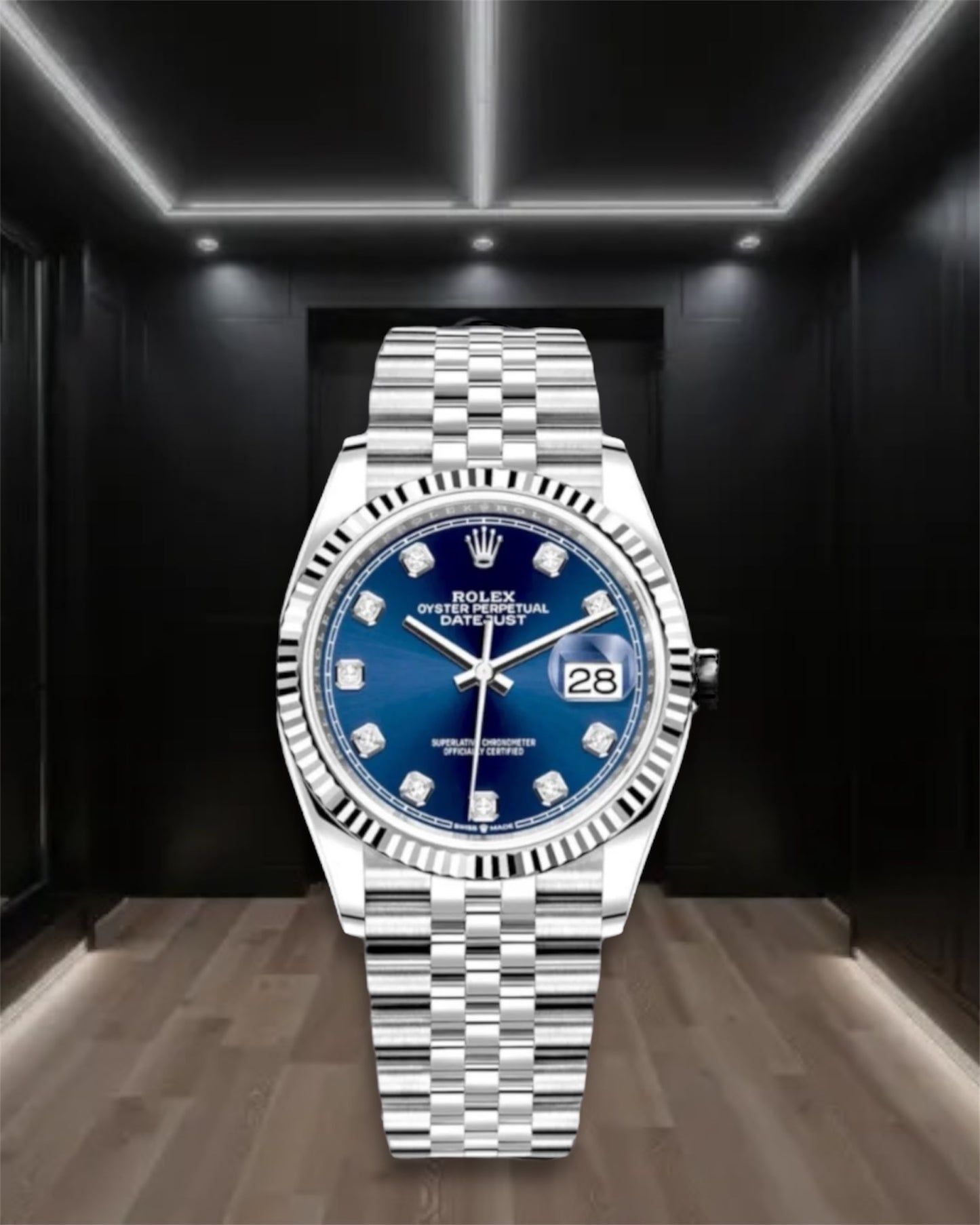 Datejust Steel Blue Dial Fluted Bezel Diamond Markers Jubilee 36mm