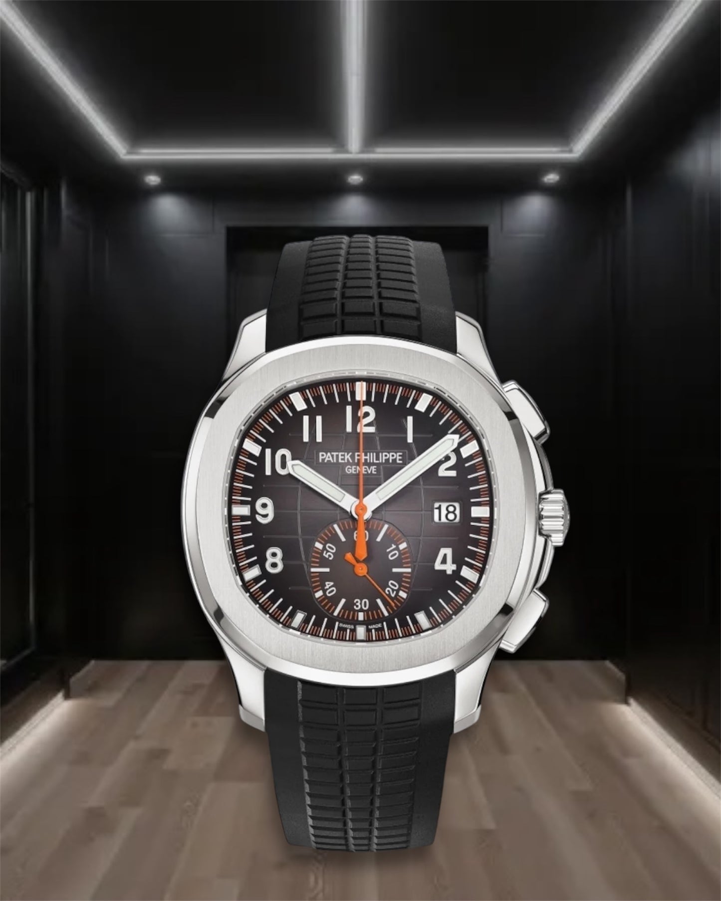 Patek Philippe Aquanaut Chronograph 5968A Steel Case Black Dial Black Rubber Strap 42.2mm