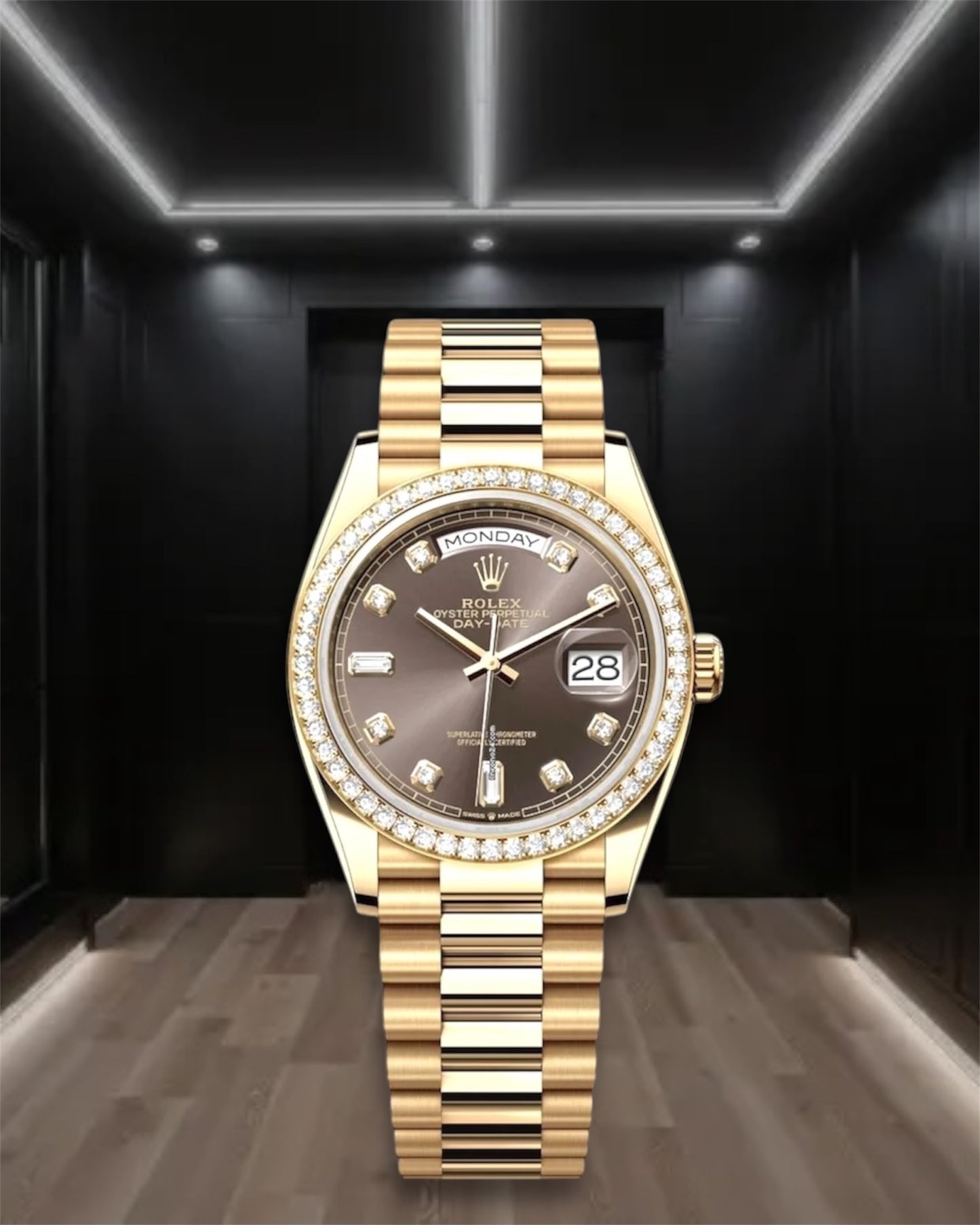 Day-Date Yellow Gold Dark Grey Dial Diamond Bezel President 36mm