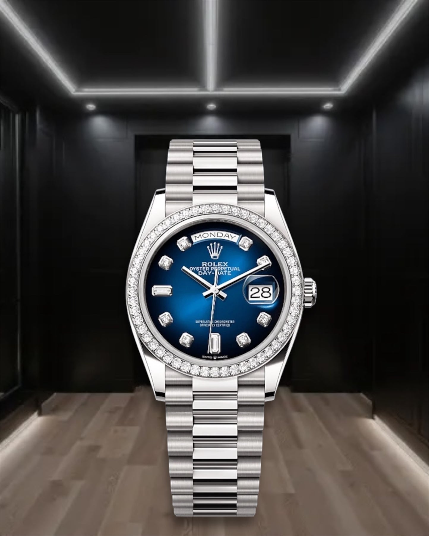 Day-Date Steel Blue Dial Diamond Bezel President 36mm