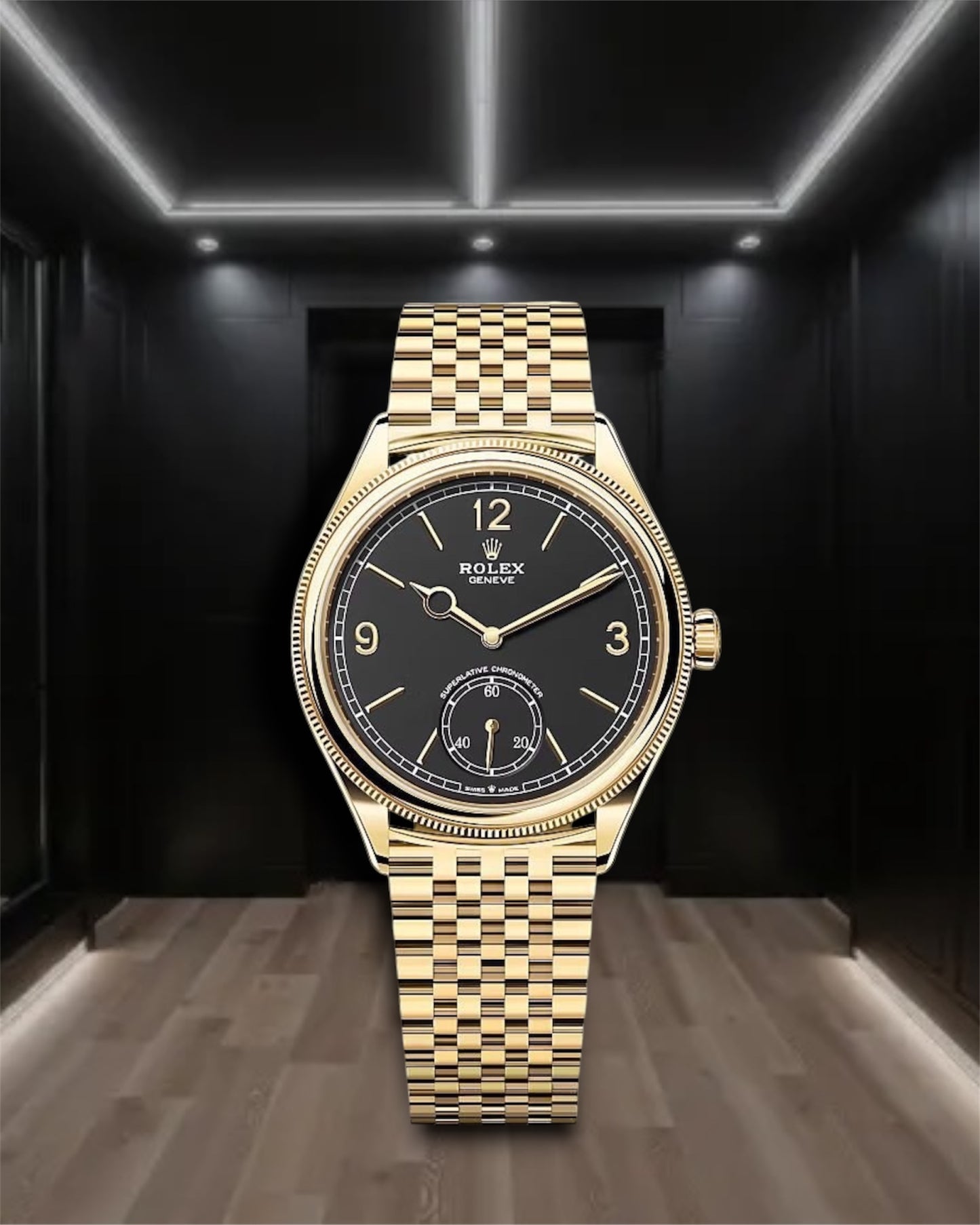 Perpetual 1908 Gold Black Dial Settimo 39mm Ref 52508-0008
