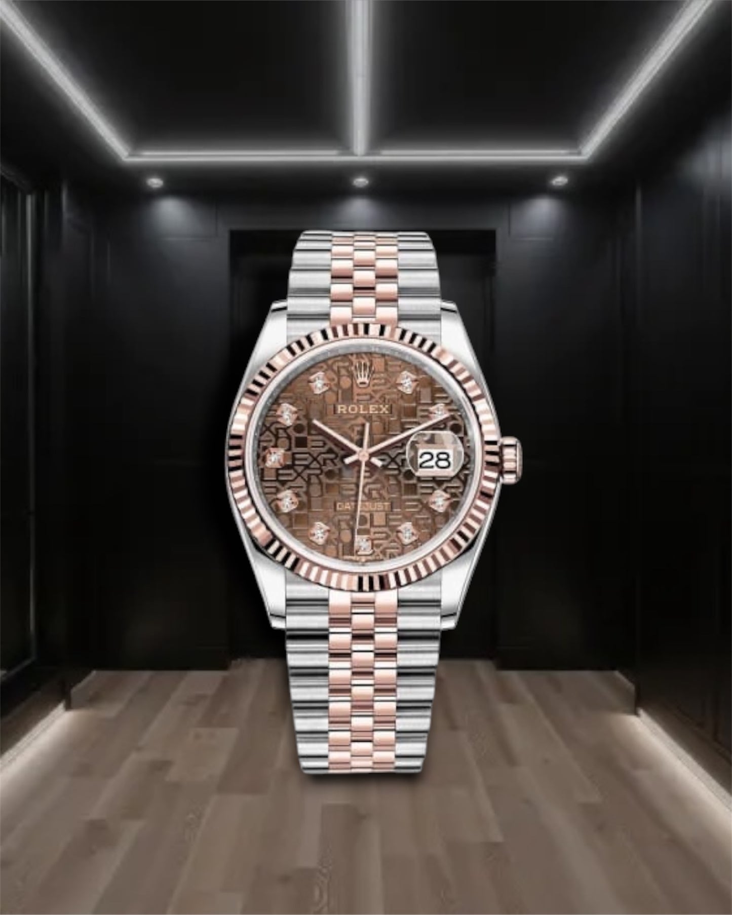 Datejust 36 Two Tone Everose Gold Chocolate Dial Design Set Diamond Markers Jubilee