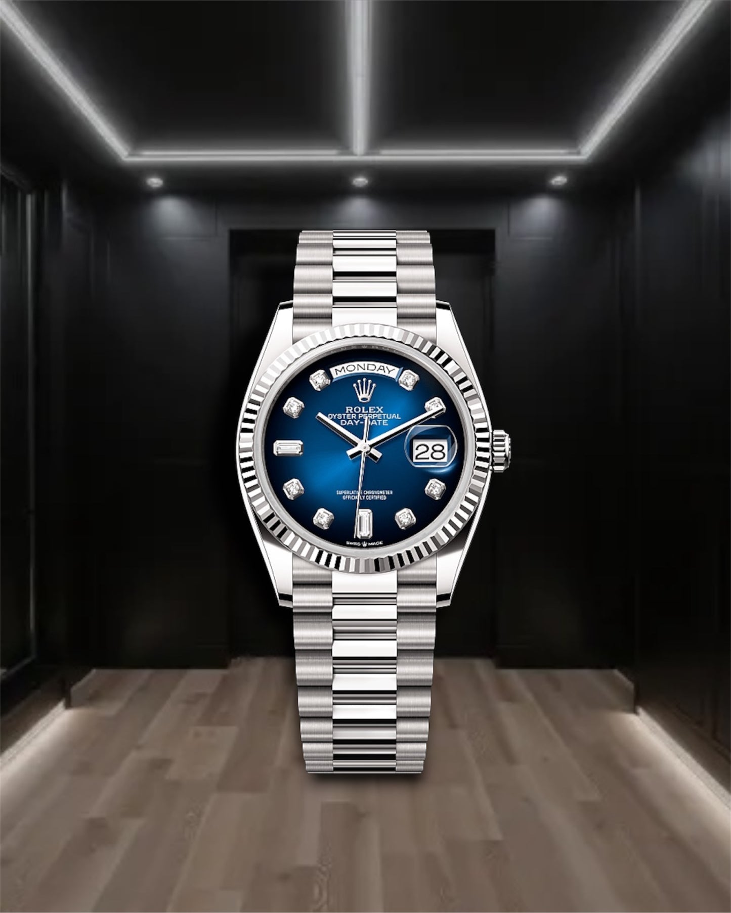 Day-Date Steel Blue Dial Diamond President 36mm