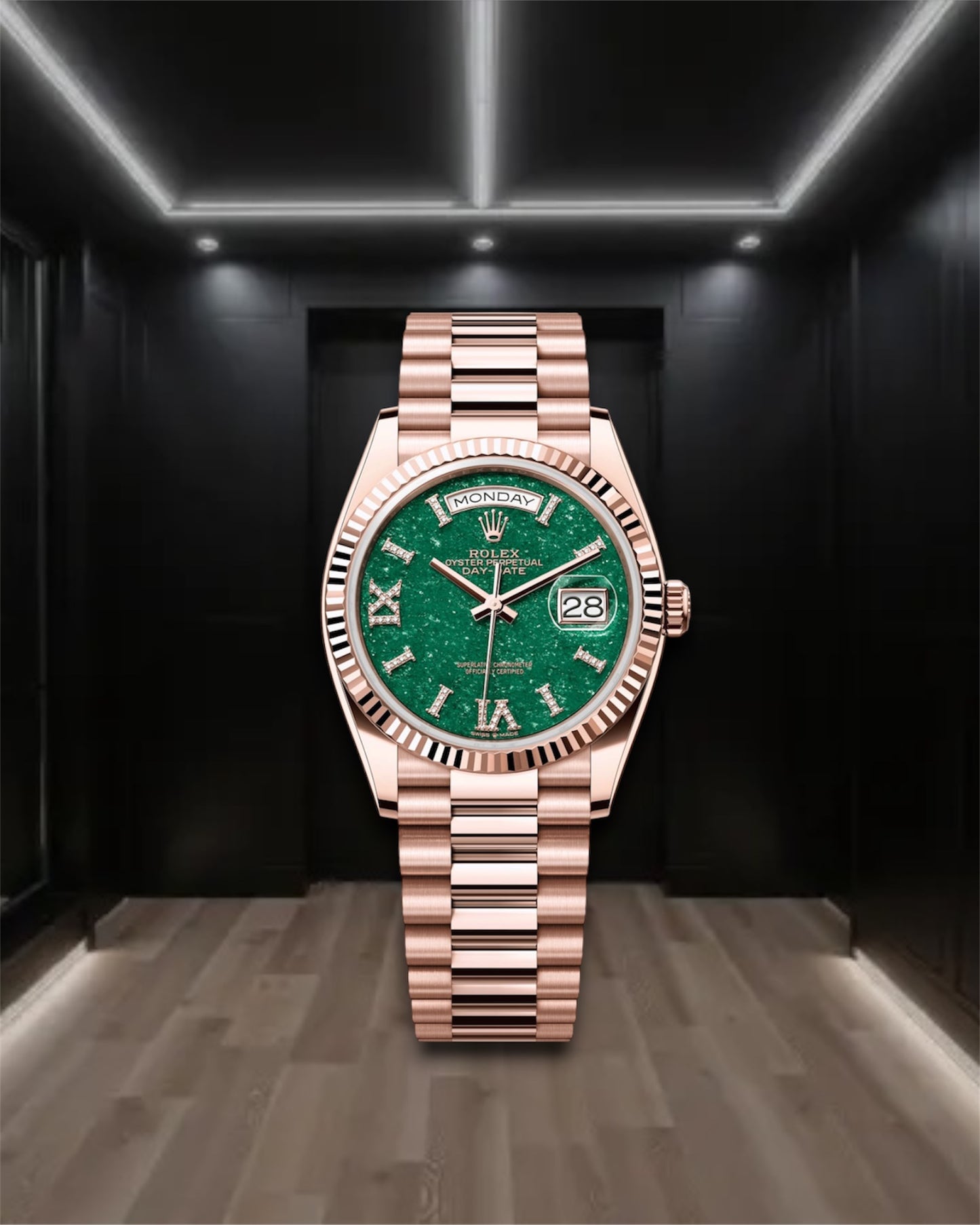 Datejust 36 Rose Gold Green Aventurine Diamond Dial President