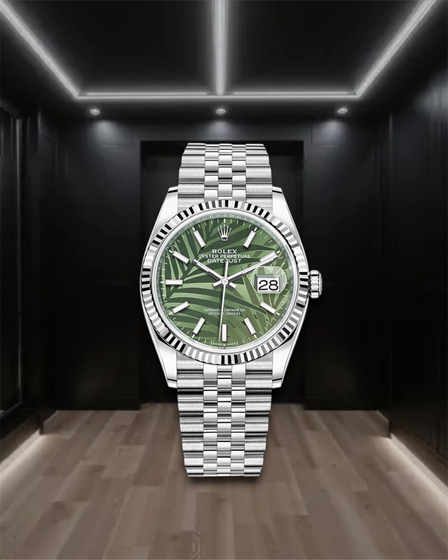 Datejust 36 SS Green Olive Palm Dial Jubilee