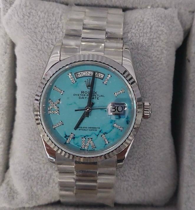 Day-Date Steel Turquoise Dial Fluted Bezel President 36mm