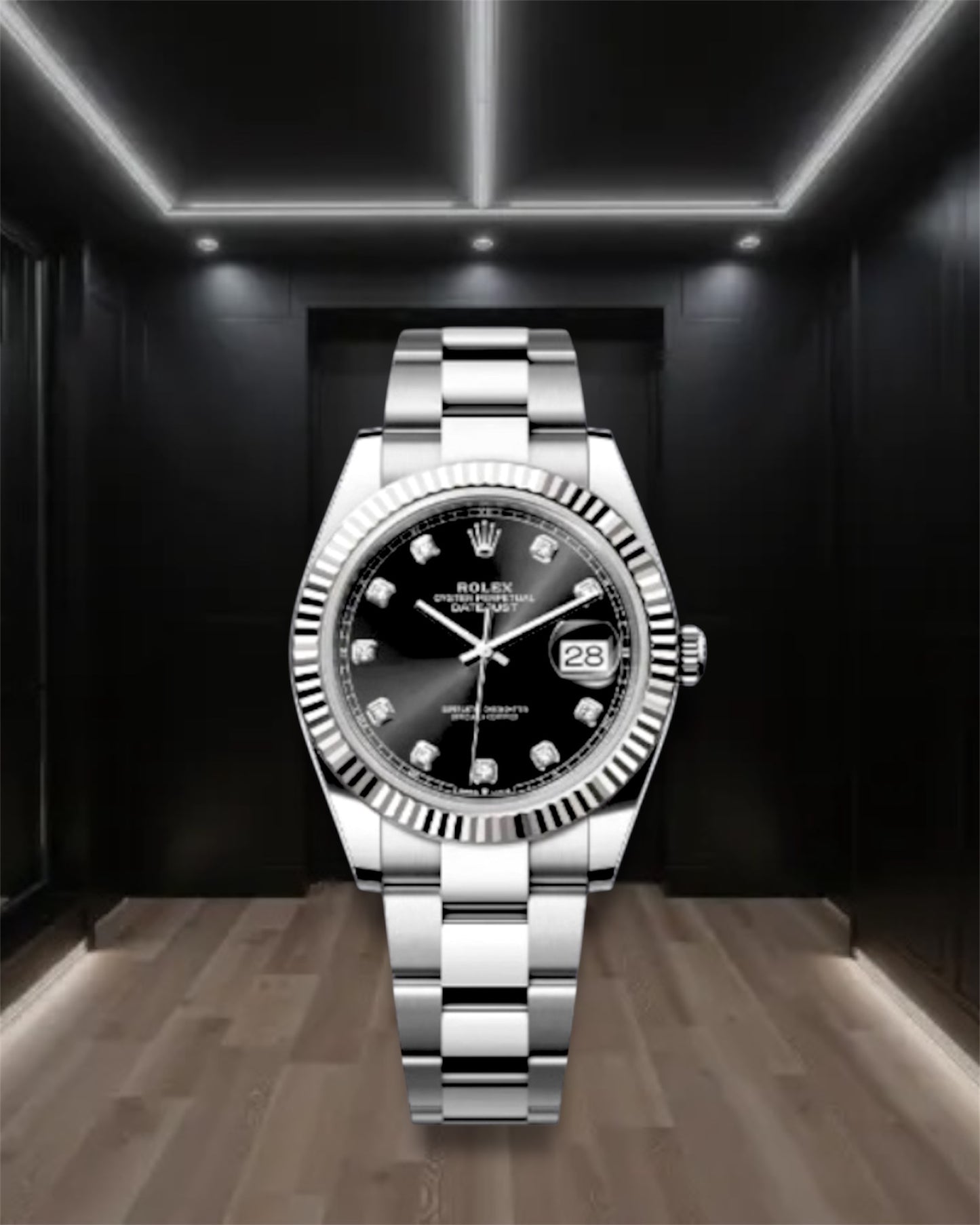 Datejust 41 Steel Black Dial Diamond Markers Oyster