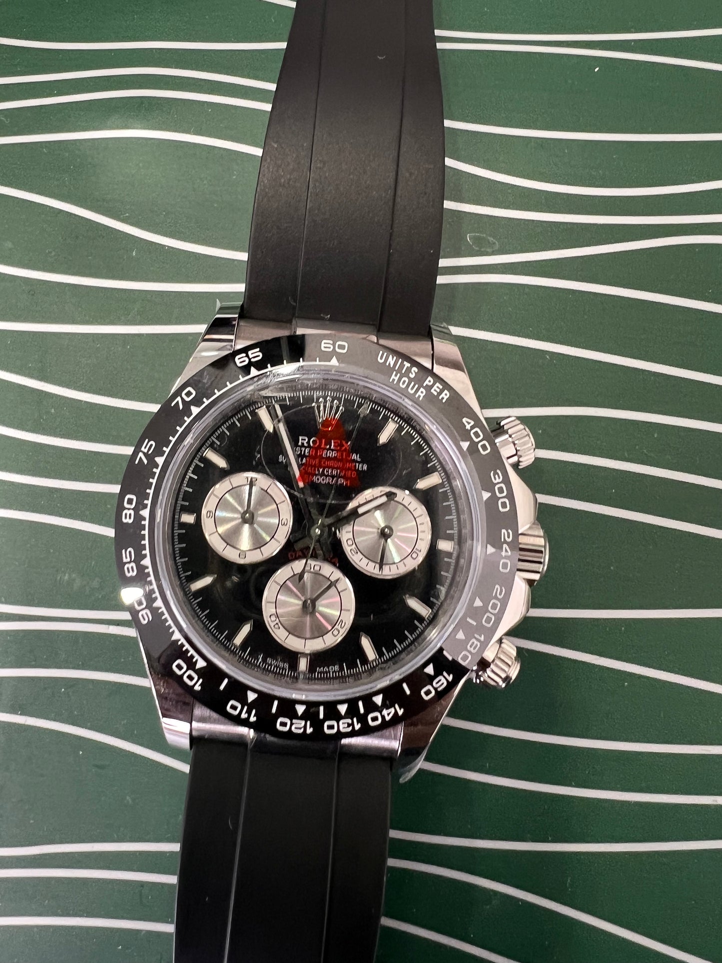 Daytona Cosmograph Black Dial Black Bezel Silver Chronographs Oysterflex 
