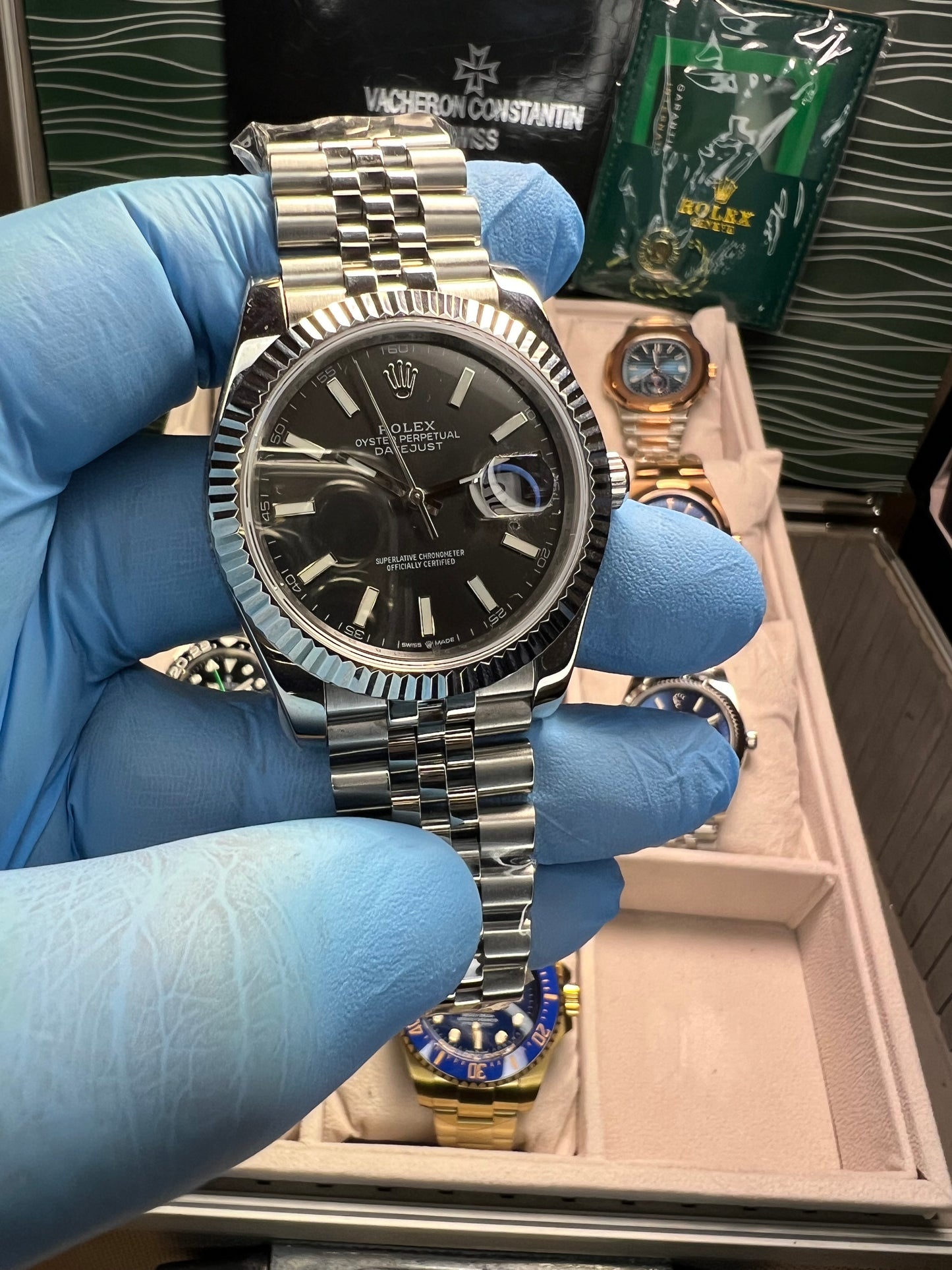 Datejust 41 Steel Dark Grey Dial Stick Markers Fluted Bezel Jubilee