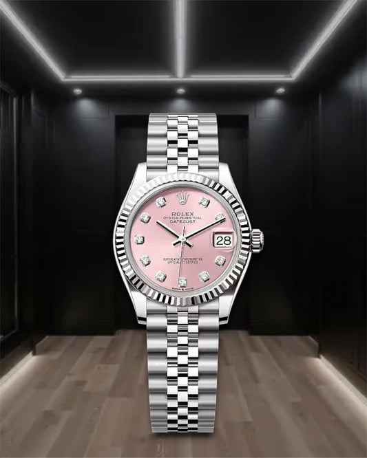Datejust Steel Pink Dial Fluted Bezel Diamond Markers Jubilee 36mm