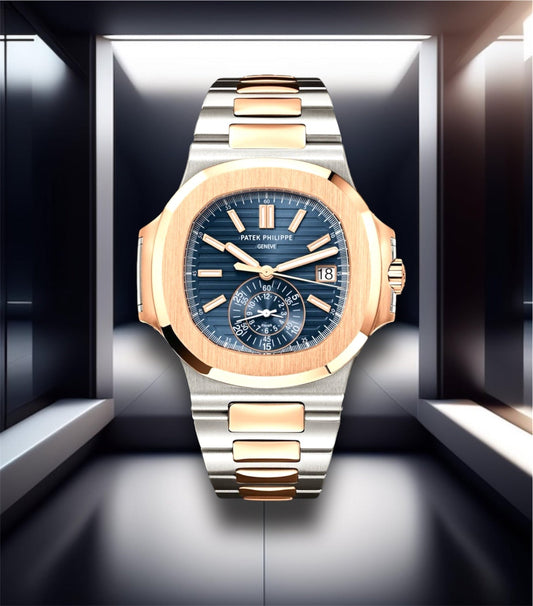 Patek Philippe Nautilus Flyback Chronograph Date Two Tone Rose Gold Blue Dial40.5mm