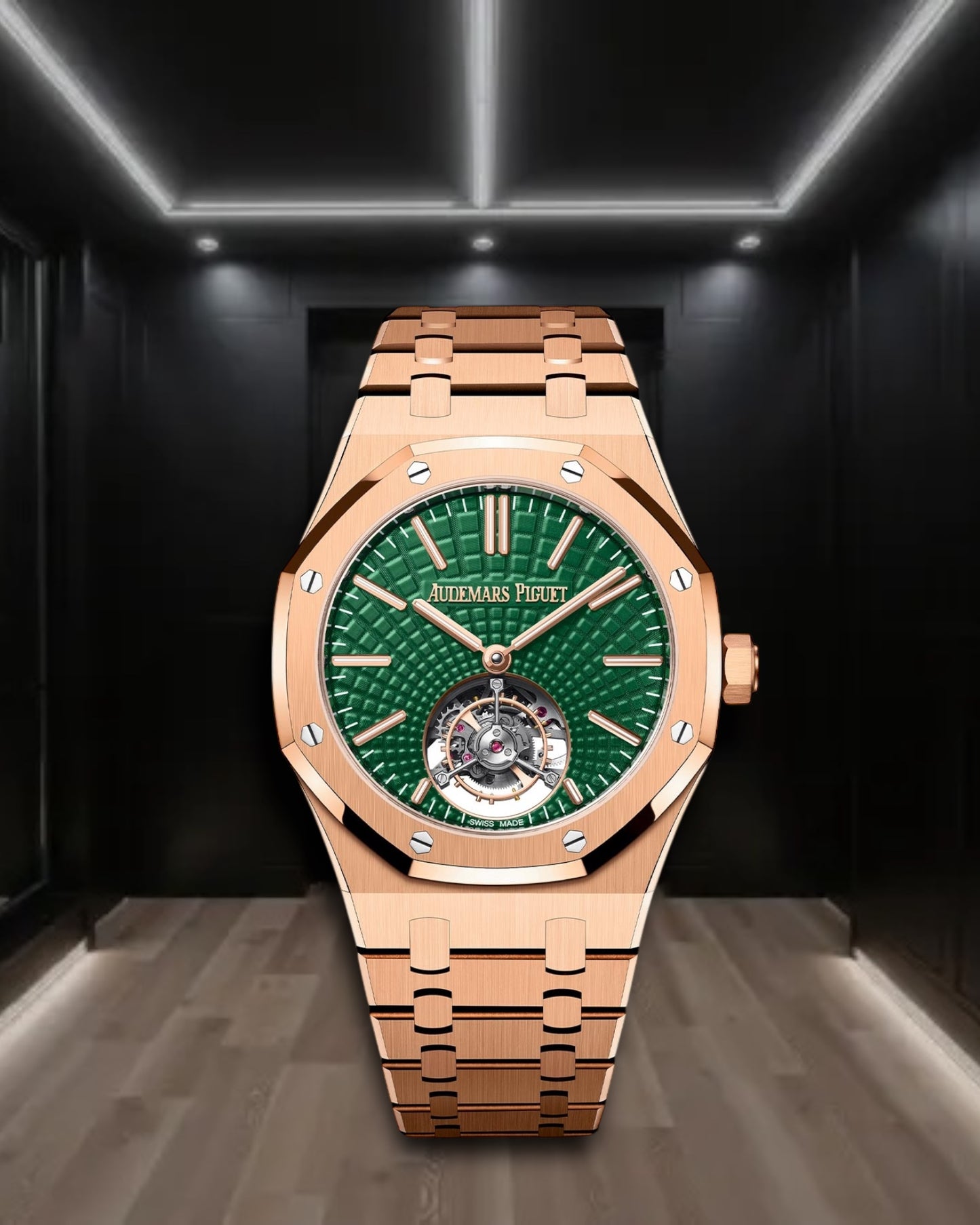 Audemars Piguet Royal Oak Selfwinding Flying Tourbillon Rose Gold Green Dial 41mm
