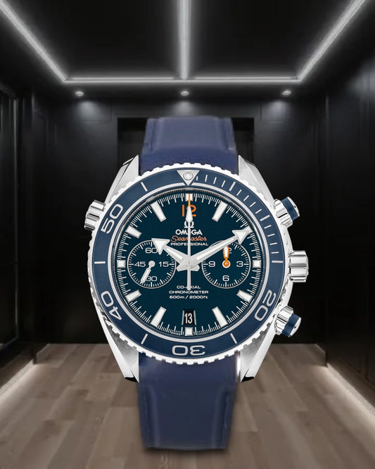 Omega Seamaster Planet Ocean Co-Axial Chronograph Blue Dial Rubber Strap 45.5mm