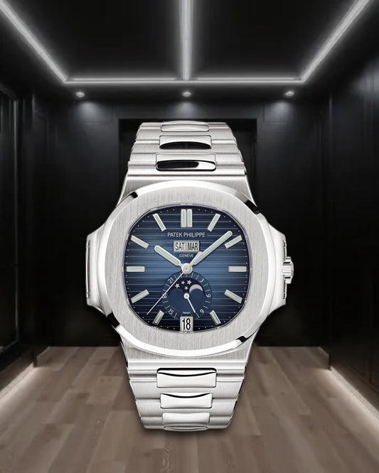 Patek Philippe Nautilus Annual Calendar Moon Phase Steel Blue Dial 40.5mm