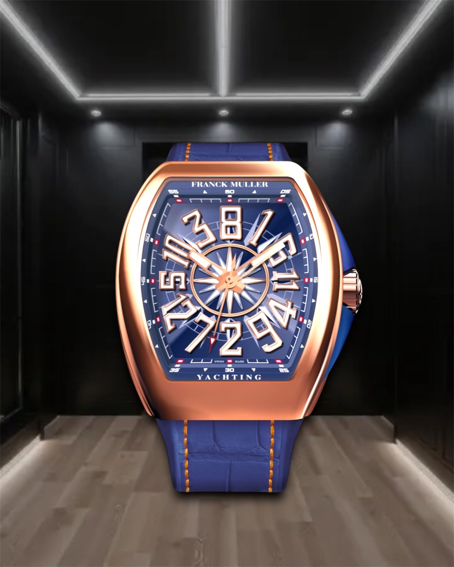 Franck Muller Vanguard Yachting Crazy Hours Rose Gold Blue 44x53.7mm REFV45CHYACHT(BL)