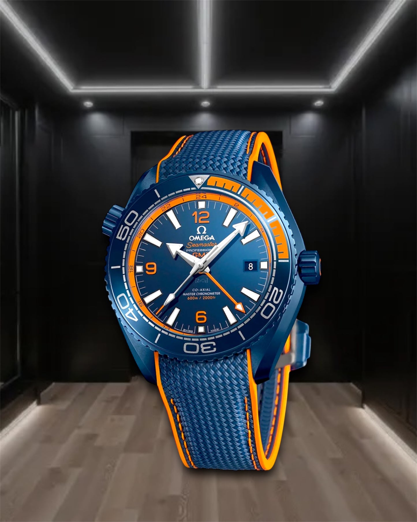 Omega Seamaster Planet Ocean 600m Steel Case Co-Axial Blue/Orange Rubber Strap 43.5mm