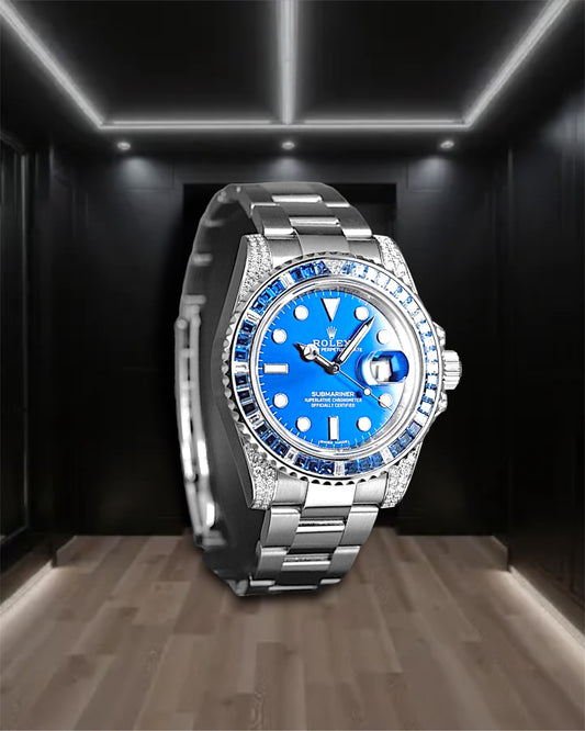 Submariner Custom Blue Crystals Bezel Clear Crystals Case 40mm 