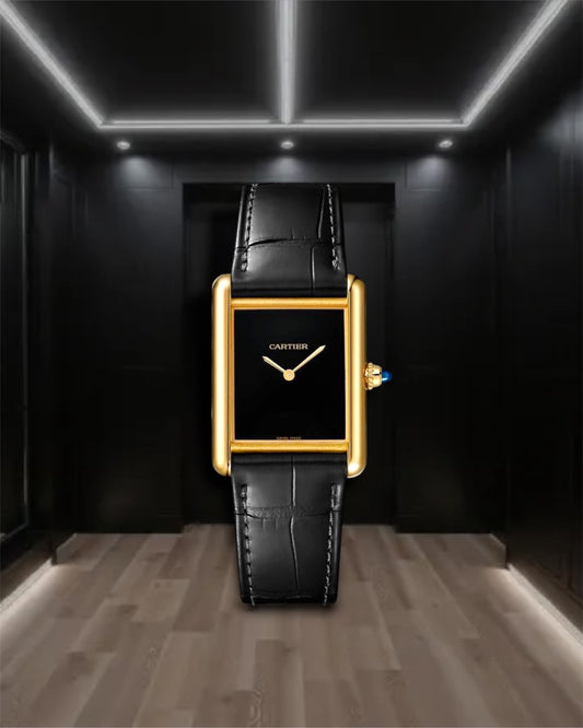 Cartier Tank Louis De Cartier Gold Case Black Dial Leather Strap Quartz 33,7mm