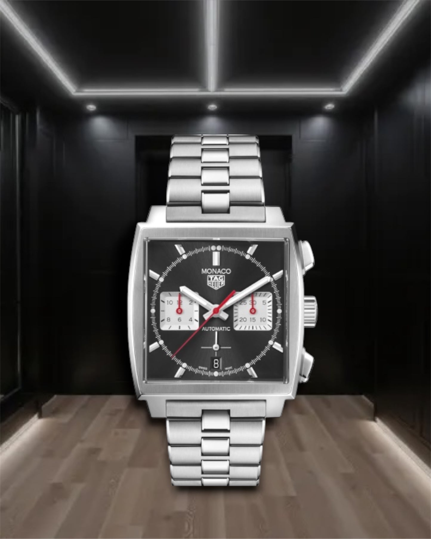 Tag Heuer Monaco Calibre Heuer 2 Chronograph Black Dial 39mm Ref CBL2113.BA0644