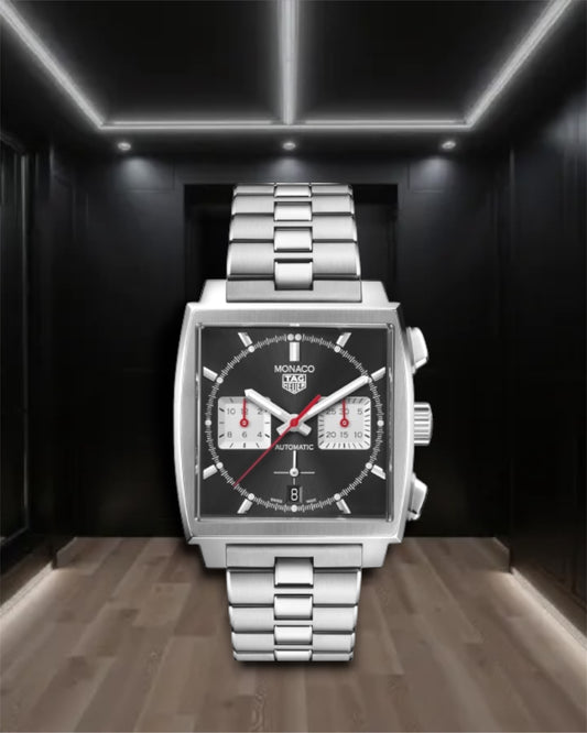 Tag Heuer Monaco Calibre Heuer 2 Chronograph Black Dial 39mm Ref CBL2113.BA0644