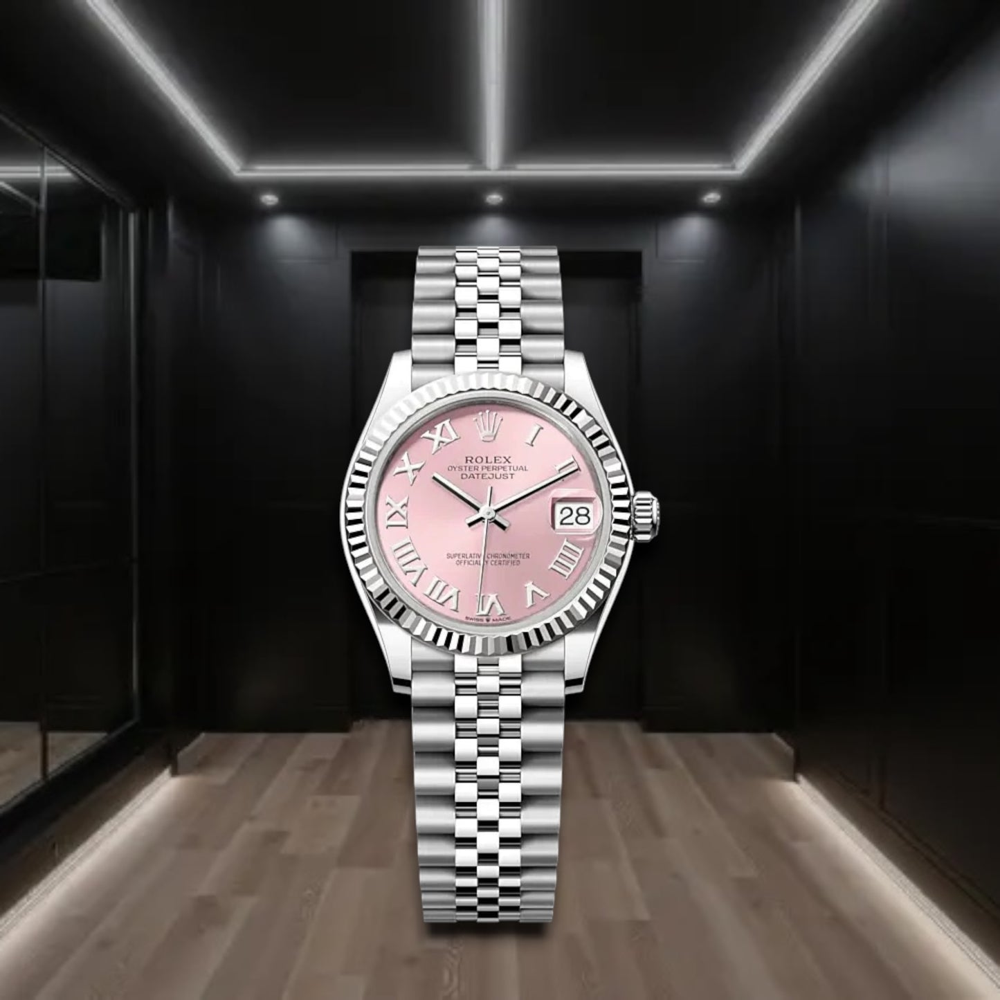 Datejust Steel Pink Dial Fluted Bezel Roman Markers Jubilee 31mm